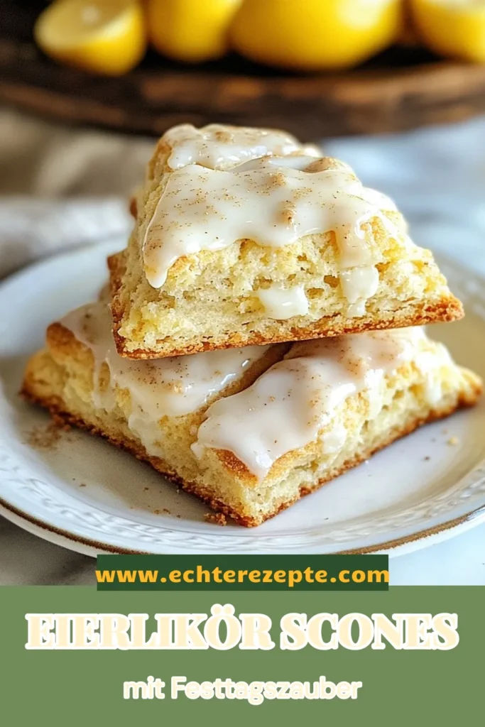 Entdecken Sie unser himmlisches Rezept für Eierlikör Scones mit Muskatnussglasur! Diese festlichen Scones sind perfekt für die Weihnachtszeit und kombinieren den köstlichen Geschmack von Eierschnaps mit einer verführerischen Muskatnussglasur. Ideal für jeden festlichen Anlass, werden sie Ihre Gäste begeistern. Probieren Sie dieses einfache Scones Rezept Weihnachten aus und lassen Sie sich verführen! Speichern Sie es jetzt! #EierlikörScones #Muskatnussglasur #festlicheScones #SconesRezeptWeihnachten