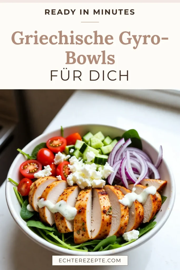 Entdecken Sie das köstliche Rezept für eine Griechische Hähnchen-Gyro-Bowl, das perfekt für eine gesunde Mahlzeit ist. Diese einfache griechische Rezepte vereinen zartes Hähnchen mit frischem Gemüse und einer cremigen Gyro Bowl mit Tzatziki. Ideal für alle, die mediterrane Hähnchenrezepte lieben. Bereiten Sie Ihre eigenen gesunden Gyros zu und lassen Sie sich inspirieren! Speichern Sie dieses Rezept und genießen Sie es. #GesundesEssen #MediterraneKüche #Gyros #LeckereRezepte