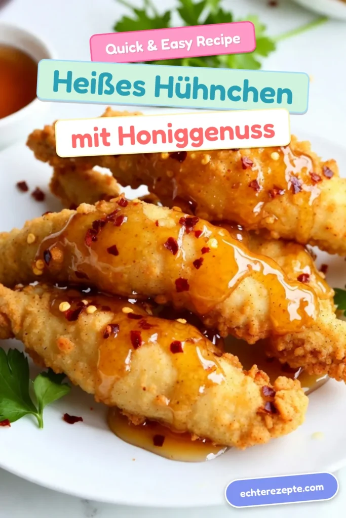 Entdecken Sie dieses köstliche Rezept für heiße Honig-Hühnchenstreifen! Perfekt für alle, die frittierte Hähnchenrezepte lieben. Mit einer süß-scharfen Marinade aus Honig und Chiliflocken werden diese einfachen Hühnchen Snacks zum Highlight Ihres nächsten Abends. Ideal für Partys oder als Snack. Probieren Sie es selbst aus und teilen Sie Ihre Ergebnisse! #heißerHonig #frittierteHähnchenrezepte #HühnchenSnacks #süßscharf