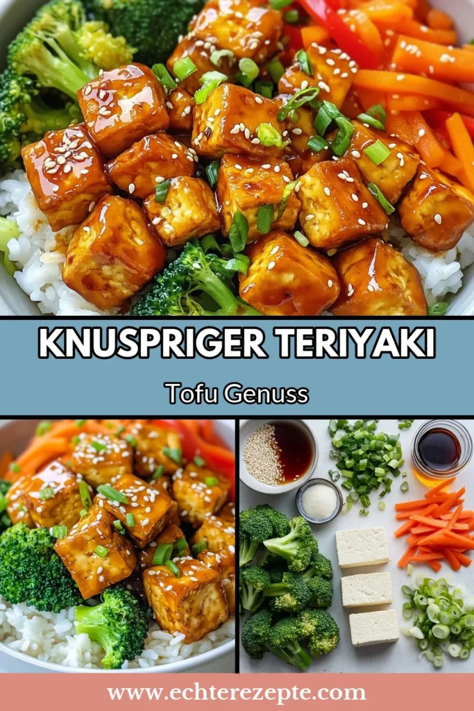 Entdecke das perfekte Rezept für eine köstliche Crispy Tofu Bowl! Diese vegane Tofu-Mahlzeit ist nicht nur einfach zuzubereiten, sondern auch glutenfrei und unglaublich lecker. Verwöhne dich mit unserem Teriyaki Tofu Rezept, kombiniert mit saftigem Jasminreis und knackigem Gemüse. Hol dir jetzt die Schritte für ein schnelles und gesundes Abendessen! Speichere das Rezept und genieße es! #CrispyTofuBowl #TeriyakiTofuRezept #glutenfreiesTeriyaki #veganeTofuMahlzeit