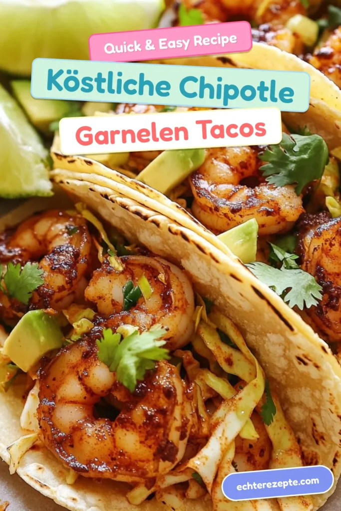 Entdecke unser einfaches und köstliches Limetten Garnelen Rezept mit würzigen Chipotle Garnelen Tacos! Diese Mexikanische Tacos sind perfekt für ein schnelles Abendessen und haben den Geschmack von frischen Zutaten wie Avocado und Koriander. Mit einer herzhafte Garnelen Taco Marinade sind sie ein Hit bei jedem Anlass. Probiere es aus und teile deine Kreationen! #ChipotleGarnelenTacos #LimettenGarnelenRezept #MexikanischeTacos #TacosMitAvocadoUndKoriander