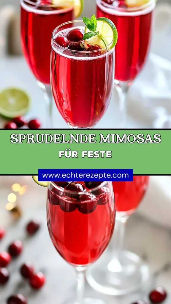 Entdecken Sie das perfekte Rezept für Mimosas mit unseren sprudelnden Cranberry-Mimosas! Diese erfrischenden Getränke sind ideal für jeden festlichen Anlass und einfach zuzubereiten. Mit 100% Cranberrysaft, sprudelndem Wasser und frischen Zutaten wird Ihr nächste Feier zu einem Hit. Verleihen Sie Ihren Feiern einen spritzigen Akzent mit dieser kreativen Cocktail-Idee! Probieren Sie es aus und speichern Sie das Rezept! #CranberryMimosas #SprudelndeCocktails #ErfrischendeGetränke #FestlicheGetränkeideen