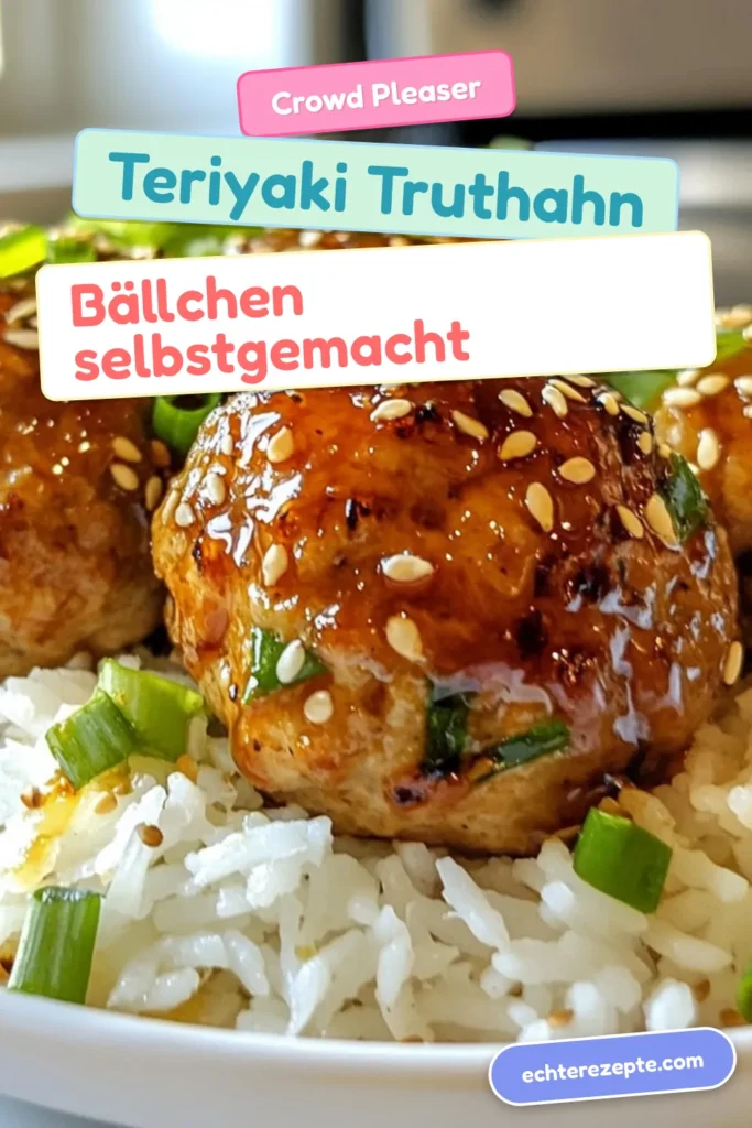 Entdecke unser Rezept für köstliche Teriyaki Truthahn Fleischbällchen! Diese gesunden Fleischbällchen Rezepte bringen den Geschmack der asiatischen Küche in deine Küche. Schnell zubereitet und perfekt für jede Gelegenheit, sind diese Fleischbällchen mit Teriyaki-Sauce ein Hit. Genieße sie mit Jasminreis für ein vollmundiges Mahl. Probiere dieses Truthahnfleisch Rezept aus, du wirst begeistert sein! Speichere es dir für später! #TeriyakiTruthahnFleischbällchen #AsiatischeKüche #GesundeFleischbällchen #FleischbällchenMitTeriyakiSauce