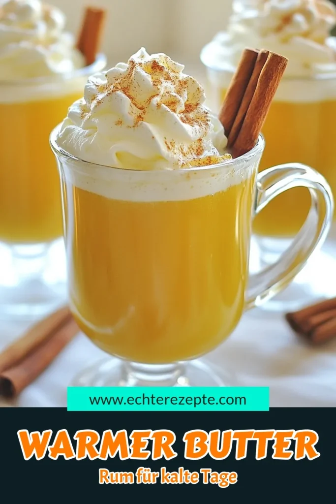 Entdecken Sie unser köstliches Heiße Butter-Rum Rezept für den perfekten Winterabend! Mit Apfelmost Getränk, Zimt und Muskatnuss ist dieser Slowcooker Rezept ein Muss für Ihre Winter Cocktail Ideen. Gönnen Sie sich diesen warmen Genuss und servieren Sie ihn mit Schlagsahne und einer Zimtstange. Perfekt für gemütliche Abende mit Freunden! Lassen Sie sich inspirieren und speichern Sie das Rezept! #HeißeButterRum #SlowCooker #WinterCocktails #Apfelmost