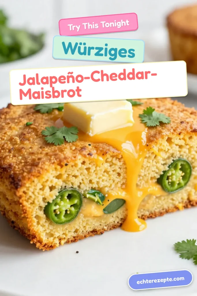 Entdecke unser leckeres Rezept für Jalapeño-Cheddar-Maisbrot, das scharfe Maisbrot Rezept, das deine Geschmacksknospen verzaubert! Dieses würzige Brot mit Jalapeños und cremigem Cheddar ist einfach zuzubereiten und perfekt für jede Gelegenheit. Backe jetzt dieses köstliche Maisbrot mit Cheddar und genieße es warm serviert. Probiere es aus und teile deine Kreationen! Jetzt speichern und nachbacken! #Maisbrot #JalapeñoCheddar #ScharfesMaisbrot #Kochinspiration