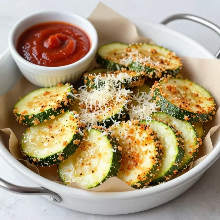 Für die Zucchini-Chips brauchst du: - 2 mittelgroße Zucchini, dünn geschnitten - 1 Tasse geriebener Parmesan-Käse - 1 Tasse italienisch gewürzte Semmelbrösel - 2 große Eier, geschlagen Diese Zutaten geben den Chips ihren tollen Geschmack und die knackige Konsistenz. Um den Zucchini-Chips das gewisse Etwas zu verleihen, füge folgende Gewürze hinzu: - 1 Teelöffel Knoblauchpulver - 1 Teelöffel Zwiebelpulver - 1/2 Teelöffel Paprika - 1/2 Teelöffel Salz - 1/4 Teelöffel schwarzer Pfeffer Diese Gewürze bringen Aroma und Tiefe in jedes Stück. Wähle frische Zucchini, die fest und glatt sind. - Achte darauf, dass sie keine Dellen oder weichen Stellen haben. - Kleinere Zucchini sind oft zarter und süßer. - Kaufe Bio-Zucchini, wenn möglich, um Pestizide zu vermeiden. Die richtige Zucchini macht einen großen Unterschied für den Geschmack deiner Chips. {{ingredient_image_2}} Zuerst nimmst du zwei mittelgroße Zucchini. Wasche sie gut und schneide sie in dünne Scheiben. Dünne Scheiben sind wichtig, damit die Chips knusprig werden. Ein scharfes Messer hilft dir, gleichmäßige Stücke zu schneiden. Du kannst auch einen Gemüsehobel verwenden, wenn du möchtest. Achte darauf, die Scheiben nicht dicker als 0,5 cm zu machen. Jetzt bereite drei flache Schalen vor. In der ersten Schale kommen die geschlagenen Eier. In der zweiten Schale mischst du die Semmelbrösel, das Knoblauchpulver, das Zwiebelpulver, die Paprika, das Salz und den Pfeffer. Diese Mischung gibt den Chips Geschmack. Die letzte Schale füllst du mit geriebenem Parmesan. Nimm eine Zucchinischeibe und tauche sie zuerst in die Eier. Lass das überschüssige Ei abtropfen. Dann wälze die Scheibe in der Semmelbröselmischung. Drücke leicht, damit die Brösel gut haften. Zum Schluss drücke die Zucchinischeibe in den Parmesan. Wiederhole diesen Schritt für alle Scheiben. Heize deinen Air Fryer auf 200°C vor. Lass ihn etwa 5 Minuten laufen. Lege die panierten Zucchinischeiben in einer einzigen Schicht in den Korb. Besprühe sie leicht mit Olivenöl. Das hilft, die Chips knusprig zu machen. Frittiere die Zucchini für 8-10 Minuten. Wende die Chips zur Hälfte der Garzeit, damit sie gleichmäßig bräunen. Wenn sie goldbraun sind, sind sie fertig. Lass die Chips ein paar Minuten abkühlen, bevor du sie servierst. Um die Zucchini-Chips perfekt knusprig zu machen, beginne mit frischen Zucchini. Wähle kleine bis mittelgroße Zucchini. Schneide sie dünn, etwa 3 mm dick. Dünnere Scheiben werden knuspriger. Vor dem Panieren kannst du die Zucchini-Scheiben etwas salzen. Das zieht Wasser heraus und macht sie trockener. Trockne sie danach gut ab. Die Gewürzmischung kann nach deinem Geschmack angepasst werden. Füge mehr Paprika für etwas mehr Würze hinzu. Du kannst auch italienische Kräuter wie Oregano oder Thymian verwenden. Wenn du es schärfer magst, probiere etwas Cayennepfeffer. Experimentiere und finde deine perfekte Mischung! Parmesan ist großartig, aber du kannst auch andere Käsesorten verwenden. Pecorino Romano gibt einen salzigen Kick. Für einen milderen Geschmack ist Grana Padano eine gute Wahl. Du kannst sogar veganen Käse verwenden, wenn du möchtest. Achte darauf, dass der Käse gut reibt, damit er an den Chips haftet. Pro Tipps Die richtige Zucchini wählen: Wähle feste, frische Zucchini ohne Druckstellen oder Beschädigungen für das beste Ergebnis. Für extra Knusprigkeit: Lasse die panierten Zucchinischeiben nach dem Panieren für 10 Minuten ruhen, damit die Panade besser haftet. Variiere die Gewürze: Experimentiere mit verschiedenen Gewürzen wie italienischen Kräutern oder Chili-Pulver für eine individuelle Note. Richtige Temperatur: Stelle sicher, dass der Air Fryer vor dem Frittieren gut vorgeheizt ist, um gleichmäßige und knusprige Ergebnisse zu erzielen. {{image_4}} Du kannst die Zucchini-Chips ganz einfach anpassen. Füge zum Beispiel italienische Kräuter wie Oregano oder Basilikum hinzu. Diese Gewürze geben den Chips eine frische Note. Für mehr Schärfe nimm Paprikapulver oder Cayennepfeffer. Das gibt den Chips einen schönen Kick. Experimentiere mit verschiedenen Käsesorten. Cheddar oder Gouda sorgen für einen tollen Geschmack. Zucchini ist großartig, aber du kannst auch andere Gemüse verwenden. Auberginen eignen sich gut. Sie werden schön knusprig und haben einen milden Geschmack. Karotten sind auch eine gute Wahl. Schneide sie in dünne Scheiben und folge dem gleichen Rezept. Süßkartoffeln sind eine weitere Option. Sie bringen eine süße Note und sind sehr nahrhaft. Wenn du auf Gluten achtest, gibt es viele Alternativen. Verwende glutenfreie Semmelbrösel oder Mandelmehl. Diese Optionen sind lecker und gesund. Kichererbsenmehl ist eine weitere gute Wahl. Es sorgt für eine knusprige Textur und hat einen hohen Proteingehalt. Überlege auch, die Panade ganz wegzulassen. Die Zucchini an sich ist schon lecker und knusprig. Um die Zucchini-Chips knusprig zu halten, bewahre sie in einem luftdichten Behälter auf. Du kannst auch Papiertücher hineinlegen. Diese saugen überschüssige Feuchtigkeit auf. Vermeide es, die Chips in einem feuchten Raum zu lagern. So bleiben sie länger frisch und lecker. Die besten Bedingungen sind kühl und trocken. Lagere die Chips bei Raumtemperatur, fern von direkter Sonneneinstrahlung. Ein Schrank oder eine Küchenschublade eignet sich gut. Wenn du die Chips im Kühlschrank aufbewahrst, werden sie weich. Daher ist das nicht ideal. Im Kühlschrank sind die Chips nur ein bis zwei Tage haltbar. Im Gefrierschrank kannst du sie bis zu einem Monat aufbewahren. Achte darauf, sie in einem gefrierfesten Beutel zu verpacken. Wenn du sie wieder aufwärmst, benutze den Air Fryer. So werden sie wieder knusprig. Die Zucchini-Chips brauchen etwa 8-10 Minuten im Air Fryer. Die genaue Zeit hängt von der Dicke der Scheiben ab. Ich empfehle, die Chips nach der Hälfte der Zeit zu wenden. So werden sie gleichmäßig knusprig. Achte darauf, dass sie goldbraun sind, bevor du sie herausnimmst. Ja, du kannst die Zucchini-Chips auch im Ofen machen. Heize den Ofen auf 220°C (425°F) vor. Lege die Chips auf ein Backblech und backe sie etwa 20-25 Minuten. Wende sie nach der Hälfte der Zeit, damit sie gleichmäßig garen. Sie werden vielleicht nicht so knusprig wie im Air Fryer, sind aber trotzdem lecker. Zu den Zucchini-Chips passen viele Dips. Ich empfehle Marinara-Sauce für einen italienischen Touch. Ranch-Dressing ist auch eine tolle Wahl. Du kannst auch Joghurt mit Kräutern mischen. Diese Dips ergänzen den Geschmack der Chips wunderbar und machen das Snacken noch besser. Die Zucchini-Chips sind einfach, lecker und gesund. Wir haben die Hauptzutaten und Gewürze besprochen. Die richtige Zubereitung und Air Fryer-Einstellungen sind wichtig für den perfekten Crunch. Tipps helfen dir, das Beste aus der Zucchini herauszuholen. Variationen sorgen für Abwechslung. Schließlich haben wir Lagerhinweise gegeben, damit die Chips frisch bleiben. Probiere die Rezepte aus und sei kreativ. Zucchini-Chips bieten viel Freude und viele Möglichkeiten!