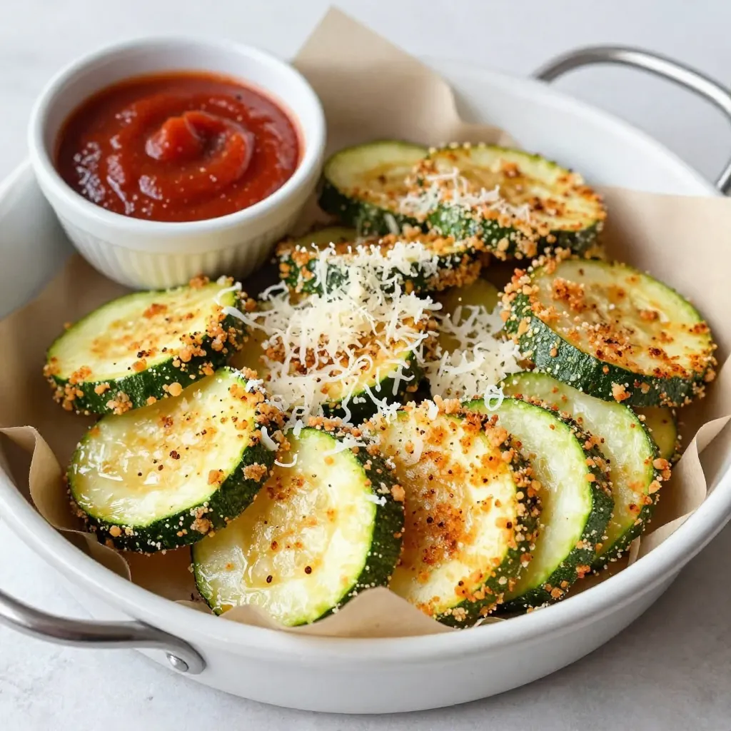 Für die Zucchini-Chips brauchst du: - 2 mittelgroße Zucchini, dünn geschnitten - 1 Tasse geriebener Parmesan-Käse - 1 Tasse italienisch gewürzte Semmelbrösel - 2 große Eier, geschlagen Diese Zutaten geben den Chips ihren tollen Geschmack und die knackige Konsistenz. Um den Zucchini-Chips das gewisse Etwas zu verleihen, füge folgende Gewürze hinzu: - 1 Teelöffel Knoblauchpulver - 1 Teelöffel Zwiebelpulver - 1/2 Teelöffel Paprika - 1/2 Teelöffel Salz - 1/4 Teelöffel schwarzer Pfeffer Diese Gewürze bringen Aroma und Tiefe in jedes Stück. Wähle frische Zucchini, die fest und glatt sind. - Achte darauf, dass sie keine Dellen oder weichen Stellen haben. - Kleinere Zucchini sind oft zarter und süßer. - Kaufe Bio-Zucchini, wenn möglich, um Pestizide zu vermeiden. Die richtige Zucchini macht einen großen Unterschied für den Geschmack deiner Chips. {{ingredient_image_2}} Zuerst nimmst du zwei mittelgroße Zucchini. Wasche sie gut und schneide sie in dünne Scheiben. Dünne Scheiben sind wichtig, damit die Chips knusprig werden. Ein scharfes Messer hilft dir, gleichmäßige Stücke zu schneiden. Du kannst auch einen Gemüsehobel verwenden, wenn du möchtest. Achte darauf, die Scheiben nicht dicker als 0,5 cm zu machen. Jetzt bereite drei flache Schalen vor. In der ersten Schale kommen die geschlagenen Eier. In der zweiten Schale mischst du die Semmelbrösel, das Knoblauchpulver, das Zwiebelpulver, die Paprika, das Salz und den Pfeffer. Diese Mischung gibt den Chips Geschmack. Die letzte Schale füllst du mit geriebenem Parmesan. Nimm eine Zucchinischeibe und tauche sie zuerst in die Eier. Lass das überschüssige Ei abtropfen. Dann wälze die Scheibe in der Semmelbröselmischung. Drücke leicht, damit die Brösel gut haften. Zum Schluss drücke die Zucchinischeibe in den Parmesan. Wiederhole diesen Schritt für alle Scheiben. Heize deinen Air Fryer auf 200°C vor. Lass ihn etwa 5 Minuten laufen. Lege die panierten Zucchinischeiben in einer einzigen Schicht in den Korb. Besprühe sie leicht mit Olivenöl. Das hilft, die Chips knusprig zu machen. Frittiere die Zucchini für 8-10 Minuten. Wende die Chips zur Hälfte der Garzeit, damit sie gleichmäßig bräunen. Wenn sie goldbraun sind, sind sie fertig. Lass die Chips ein paar Minuten abkühlen, bevor du sie servierst. Um die Zucchini-Chips perfekt knusprig zu machen, beginne mit frischen Zucchini. Wähle kleine bis mittelgroße Zucchini. Schneide sie dünn, etwa 3 mm dick. Dünnere Scheiben werden knuspriger. Vor dem Panieren kannst du die Zucchini-Scheiben etwas salzen. Das zieht Wasser heraus und macht sie trockener. Trockne sie danach gut ab. Die Gewürzmischung kann nach deinem Geschmack angepasst werden. Füge mehr Paprika für etwas mehr Würze hinzu. Du kannst auch italienische Kräuter wie Oregano oder Thymian verwenden. Wenn du es schärfer magst, probiere etwas Cayennepfeffer. Experimentiere und finde deine perfekte Mischung! Parmesan ist großartig, aber du kannst auch andere Käsesorten verwenden. Pecorino Romano gibt einen salzigen Kick. Für einen milderen Geschmack ist Grana Padano eine gute Wahl. Du kannst sogar veganen Käse verwenden, wenn du möchtest. Achte darauf, dass der Käse gut reibt, damit er an den Chips haftet. Pro Tipps Die richtige Zucchini wählen: Wähle feste, frische Zucchini ohne Druckstellen oder Beschädigungen für das beste Ergebnis. Für extra Knusprigkeit: Lasse die panierten Zucchinischeiben nach dem Panieren für 10 Minuten ruhen, damit die Panade besser haftet. Variiere die Gewürze: Experimentiere mit verschiedenen Gewürzen wie italienischen Kräutern oder Chili-Pulver für eine individuelle Note. Richtige Temperatur: Stelle sicher, dass der Air Fryer vor dem Frittieren gut vorgeheizt ist, um gleichmäßige und knusprige Ergebnisse zu erzielen. {{image_4}} Du kannst die Zucchini-Chips ganz einfach anpassen. Füge zum Beispiel italienische Kräuter wie Oregano oder Basilikum hinzu. Diese Gewürze geben den Chips eine frische Note. Für mehr Schärfe nimm Paprikapulver oder Cayennepfeffer. Das gibt den Chips einen schönen Kick. Experimentiere mit verschiedenen Käsesorten. Cheddar oder Gouda sorgen für einen tollen Geschmack. Zucchini ist großartig, aber du kannst auch andere Gemüse verwenden. Auberginen eignen sich gut. Sie werden schön knusprig und haben einen milden Geschmack. Karotten sind auch eine gute Wahl. Schneide sie in dünne Scheiben und folge dem gleichen Rezept. Süßkartoffeln sind eine weitere Option. Sie bringen eine süße Note und sind sehr nahrhaft. Wenn du auf Gluten achtest, gibt es viele Alternativen. Verwende glutenfreie Semmelbrösel oder Mandelmehl. Diese Optionen sind lecker und gesund. Kichererbsenmehl ist eine weitere gute Wahl. Es sorgt für eine knusprige Textur und hat einen hohen Proteingehalt. Überlege auch, die Panade ganz wegzulassen. Die Zucchini an sich ist schon lecker und knusprig. Um die Zucchini-Chips knusprig zu halten, bewahre sie in einem luftdichten Behälter auf. Du kannst auch Papiertücher hineinlegen. Diese saugen überschüssige Feuchtigkeit auf. Vermeide es, die Chips in einem feuchten Raum zu lagern. So bleiben sie länger frisch und lecker. Die besten Bedingungen sind kühl und trocken. Lagere die Chips bei Raumtemperatur, fern von direkter Sonneneinstrahlung. Ein Schrank oder eine Küchenschublade eignet sich gut. Wenn du die Chips im Kühlschrank aufbewahrst, werden sie weich. Daher ist das nicht ideal. Im Kühlschrank sind die Chips nur ein bis zwei Tage haltbar. Im Gefrierschrank kannst du sie bis zu einem Monat aufbewahren. Achte darauf, sie in einem gefrierfesten Beutel zu verpacken. Wenn du sie wieder aufwärmst, benutze den Air Fryer. So werden sie wieder knusprig. Die Zucchini-Chips brauchen etwa 8-10 Minuten im Air Fryer. Die genaue Zeit hängt von der Dicke der Scheiben ab. Ich empfehle, die Chips nach der Hälfte der Zeit zu wenden. So werden sie gleichmäßig knusprig. Achte darauf, dass sie goldbraun sind, bevor du sie herausnimmst. Ja, du kannst die Zucchini-Chips auch im Ofen machen. Heize den Ofen auf 220°C (425°F) vor. Lege die Chips auf ein Backblech und backe sie etwa 20-25 Minuten. Wende sie nach der Hälfte der Zeit, damit sie gleichmäßig garen. Sie werden vielleicht nicht so knusprig wie im Air Fryer, sind aber trotzdem lecker. Zu den Zucchini-Chips passen viele Dips. Ich empfehle Marinara-Sauce für einen italienischen Touch. Ranch-Dressing ist auch eine tolle Wahl. Du kannst auch Joghurt mit Kräutern mischen. Diese Dips ergänzen den Geschmack der Chips wunderbar und machen das Snacken noch besser. Die Zucchini-Chips sind einfach, lecker und gesund. Wir haben die Hauptzutaten und Gewürze besprochen. Die richtige Zubereitung und Air Fryer-Einstellungen sind wichtig für den perfekten Crunch. Tipps helfen dir, das Beste aus der Zucchini herauszuholen. Variationen sorgen für Abwechslung. Schließlich haben wir Lagerhinweise gegeben, damit die Chips frisch bleiben. Probiere die Rezepte aus und sei kreativ. Zucchini-Chips bieten viel Freude und viele Möglichkeiten!