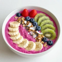 Für diese leckere Drachenfrucht Smoothie Bowl benötigst du: - 1 reife Drachenfrucht, geschält und in Stücke geschnitten - 1 gefrorene Banane - 1/2 Tasse Kokosnussmilch (oder Milch nach Wahl) - 1 Esslöffel Honig (oder Agavensirup) - 1/2 Tasse Spinat (optional, für zusätzlichen Nährwert) Diese Zutaten sorgen für einen kräftigen Geschmack und eine cremige Konsistenz. Die Drachenfrucht gibt der Bowl eine schöne Farbe und viele Nährstoffe. Die gefrorene Banane macht die Mischung besonders kalt und erfrischend. Um deine Smoothie Bowl schön zu gestalten, empfehle ich folgende Toppings: - Frische Beeren (Erdbeeren und Heidelbeeren) - Slices von Kiwi - Granola - Chiasamen - Kokosflocken Diese Toppings bringen nicht nur Farbe, sondern auch einen tollen Crunch. Sie schmecken auch gut und machen die Bowl noch gesünder. Wenn du etwas Abwechslung möchtest, kannst du diese Zutaten ausprobieren: - Statt Drachenfrucht kannst du auch Mango oder Ananas nehmen. - Verwende Hafermilch oder Mandelmilch anstelle von Kokosnussmilch. - Füge einen Esslöffel Erdnussbutter oder Mandelmus für mehr Geschmack hinzu. Diese Alternativen machen deine Drachenfrucht Smoothie Bowl spannend und kreativ. So kannst du jedes Mal etwas Neues erleben. {{ingredient_image_2}} Zuerst wähle eine reife Drachenfrucht aus. Die Farbe sollte kräftig pink oder gelb sein. Schneide die Drachenfrucht in zwei Hälften und löffele das Fruchtfleisch heraus. Schneide es in kleine Stücke. Nimm dann eine gefrorene Banane. Die Banane sorgt für eine cremige Konsistenz. Bereite auch die anderen Zutaten vor: Kokosnussmilch, Honig und optional Spinat. Spinat fügt Nährstoffe hinzu, ohne den Geschmack zu verändern. Gib die Drachenfruchtstücke, die gefrorene Banane, die Kokosnussmilch und den Honig in den Mixer. Wenn du Spinat benutzt, füge ihn jetzt hinzu. Mische alles bei hoher Geschwindigkeit. Achte darauf, dass die Mischung schön glatt und cremig wird. Ist die Mischung zu dick? Füge einfach einen Spritzer mehr Kokosnussmilch hinzu. Gieße den Smoothie in eine Schüssel. Nutze einen Spatel, um alle Reste aus dem Mixer zu holen. Jetzt kommt der spaßige Teil! Arrangiere deine Toppings kreativ. Verwende frische Beeren, Kiwi-Slices, Granola, Chiasamen und Kokosflocken. Achte darauf, dass die Farben gut zusammenpassen. Serviere die Bowl sofort mit einem Löffel. So genießt du eine erfrischende und gesunde Mahlzeit! Um die perfekte Konsistenz für deine Drachenfrucht Smoothie Bowl zu erreichen, achte auf folgende Punkte: - Verwende gefrorene Früchte: Die gefrorene Banane sorgt für eine cremige Textur. - Kokosnussmilch: Diese Milch gibt dem Smoothie eine angenehme, dicke Konsistenz. - Anpassung der Flüssigkeit: Wenn der Smoothie zu dick ist, füge einen Spritzer mehr Kokosnussmilch hinzu. - Spinat: Er kann die Konsistenz leicht verändern. Verwende ihn sparsam, wenn du ihn hinzufügst. Die Präsentation deiner Smoothie Bowl ist wichtig. Hier sind einige Ideen: - Farbkontraste nutzen: Verwende bunte Toppings wie frische Beeren und Kiwi. - Kreatives Anrichten: Arrangiere die Toppings in Mustern oder in Reihen. - Schichten erstellen: Du kannst die Toppings schichten, um eine schöne Höhe zu zeigen. - Kokosflocken und Chiasamen: Diese kleinen Details fügen Textur und Farbe hinzu. Saisonale Früchte bringen mehr Geschmack und Frische: - Erdbeeren im Frühling: Sie sind süß und saftig. - Himbeeren im Sommer: Ideal für einen fruchtigen Kick. - Äpfel im Herbst: Sie geben eine knackige Note. - Zitrusfrüchte im Winter: Sie bringen Frische und Vitamine in die Bowl. Experimentiere mit verschiedenen Früchten, um neue Geschmäcker zu entdecken! Pro Tipps Frische Zutaten verwenden: Verwenden Sie frische und reife Drachenfrüchte für den besten Geschmack und Nährstoffgehalt. Variieren Sie die Toppings: Experimentieren Sie mit verschiedenen Toppings wie Nüssen, Samen oder anderen Früchten, um die Bowl nach Ihrem Geschmack anzupassen. Für eine cremige Konsistenz: Fügen Sie mehr gefrorene Banane hinzu, um die Smoothie-Bowl noch cremiger zu machen. Servieren Sie kalt: Genießen Sie die Smoothie-Bowl sofort nach der Zubereitung, um die erfrischende Kälte und den Geschmack zu maximieren. {{image_4}} Fügen Sie Ihrer Drachenfrucht Smoothie Bowl gesunde Zutaten hinzu. Spinat ist eine tolle Wahl. Er liefert Vitamine und Mineralstoffe. Auch Avocado passt gut. Sie macht die Bowl cremiger und voller gesunder Fette. Probieren Sie auch Chiasamen. Sie sind reich an Ballaststoffen und Omega-3-Fettsäuren. Für mehr Süße können Sie Honig oder Agavensirup verwenden. Diese natürlichen Süßstoffe harmonieren perfekt mit der Drachenfrucht. Ein Esslöffel reicht oft aus. Die Wahl der Milch beeinflusst den Geschmack Ihrer Bowl. Kokosnussmilch bringt ein tropisches Aroma. Sojamilch ist eine gute, proteinreiche Option. Mandeldrink hat einen milden, nussigen Geschmack und passt gut zu Früchten. Hafermilch gibt eine cremige Textur und ist leicht süß. Experimentieren Sie mit verschiedenen Milchalternativen, um Ihre perfekte Mischung zu finden. Achten Sie darauf, ungesüßte Varianten zu wählen, wenn Sie den natürlichen Geschmack der Drachenfrucht betonen wollen. Kombinieren Sie Drachenfrucht mit anderen Früchten für mehr Vielfalt. Erdbeeren, Heidelbeeren und Bananen sind hervorragende Partner. Sie bringen nicht nur Farbe, sondern auch einen süßen Geschmack. Kiwi fügt eine schöne Säure hinzu. Für einen extra Gesundheitskick fügen Sie Superfoods wie Spirulina oder Maca-Pulver hinzu. Diese Ergänzungen sind nährstoffreich und geben Ihrer Bowl einen zusätzlichen Schub. Seien Sie kreativ und entdecken Sie neue Kombinationen, die Ihnen schmecken. Wenn du einen Rest von deinem Smoothie hast, bewahre ihn in einem luftdichten Behälter auf. So bleibt der Smoothie frisch. Stelle sicher, dass du ihn nicht länger als einen Tag im Kühlschrank lässt. Der Geschmack bleibt am besten, wenn du ihn schnell konsumierst. Wenn du ihn länger aufbewahrst, kann die Farbe und Konsistenz sich verändern. Die Drachenfrucht bleibt im Kühlschrank etwa fünf bis sieben Tage frisch. Bananen reifen schnell, also verwende sie lieber bald. Die Kokosnussmilch hält bis zu einer Woche nach dem Öffnen. Spinat kann bis zu fünf Tage frisch bleiben. Achte darauf, alle Zutaten gut verpackt zu lagern, um ihre Frische zu bewahren. Du kannst die Drachenfrucht und die Banane im Voraus schneiden und einfrieren. So hast du immer eine schnelle Lösung. Bereite auch die Toppings vor und lagere sie in kleinen Behältern. Wenn du alles bereit hast, kannst du deinen Smoothie schnell zubereiten. Das spart Zeit und macht den Prozess noch einfacher. Drachenfrucht ist eine exotische Frucht. Sie hat eine auffällige pinke oder gelbe Schale und ein weißes oder rotes Fruchtfleisch. Diese Frucht ist reich an Vitaminen und Mineralien. Drachenfrucht enthält viel Vitamin C, das unser Immunsystem stärkt. Außerdem hilft sie, die Haut gesund zu halten. Die Frucht hat auch Ballaststoffe, die gut für die Verdauung sind. Ihr hoher Wassergehalt hält uns hydratisiert. Der Verzehr von Drachenfrucht kann auch den Cholesterinspiegel senken. Ja, du kannst andere Früchte verwenden. Bananen oder Mangos passen gut dazu. Diese Früchte bringen auch eine cremige Textur. Wenn du eine andere Farbe möchtest, probiere Himbeeren oder Heidelbeeren. Diese Früchte bieten tolle Aromen und viele Nährstoffe. Du kannst auch gefrorene Früchte nehmen, um die Bowl kalt und erfrischend zu machen. Um die Smoothie Bowl vegan zu machen, ersetze die Milch. Verwende Pflanzenmilch wie Mandel-, Soja- oder Hafermilch. Anstelle von Honig nimm Agavensirup oder Ahornsirup. Diese Zutaten sind pflanzlich und halten die Bowl lecker. So kannst du die Bowl ganz einfach für vegan lebende Freunde anpassen. Eine Drachenfrucht Smoothie Bowl hat etwa 200 bis 300 Kalorien pro Portion. Die genaue Kalorienzahl hängt von den Toppings ab. Wenn du viel Granola oder Nüsse hinzufügst, kann es mehr werden. Achte auf die Portionen, wenn du die Kalorien zählen möchtest. Die Bowl ist nährstoffreich und macht dich satt. Eine Drachenfrucht Smoothie Bowl ist einfach und gesund. Wir haben die Zutaten, die Zubereitung und tolle Tipps durchgegangen. Du lernst, wie du die perfekte Bowl machst und sie schön präsentierst. Denke daran, Variationen für neuen Geschmack auszuprobieren. Die richtigen Lagerhinweise helfen dir, alles frisch zu halten. Egal, ob du etwas Gesundes willst oder kreativ sein möchtest, diese Bowl ist ideal. Genieße deinen Smoothie!