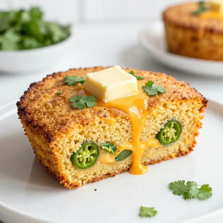 Für das perfekte Jalapeño Cheddar Cornbread brauchst du folgende Hauptzutaten: - 1 Tasse Maismehl - 1 Tasse Weizenmehl - 1 Esslöffel Backpulver - 1/2 Teelöffel Salz - 1/4 Tasse granulierter Zucker - 1 Tasse Milch - 2 große Eier - 1/4 Tasse ungesalzene Butter, geschmolzen - 1 Tasse geriebener scharfer Cheddar-Käse - 1-2 frische Jalapeños, fein gewürfelt - 1/4 Tasse frisch gehackter Koriander (optional) Diese Zutaten bilden die Basis für einen herzhaften Genuss. Maismehl sorgt für die typische Konsistenz, während der Cheddar dem Brot einen tollen Geschmack gibt. Die Jalapeños bringen die nötige Schärfe. Zusätzlich zu den Hauptzutaten kannst du noch Gewürze und Ergänzungen hinzufügen: - 1 Teelöffel Paprikapulver (für mehr Geschmack) - 1/2 Teelöffel Knoblauchpulver (für einen zusätzlichen Kick) Diese Gewürze verstärken den Geschmack und machen das Brot noch interessanter. Du kannst auch andere Kräuter oder Gewürze ausprobieren, um das Rezept anzupassen. Hier ist eine kleine Übersicht über die Nährwerte der Zutaten: - Maismehl: reich an Kohlenhydraten und Ballaststoffen - Weizenmehl: gibt Struktur und sorgt für eine fluffige Textur - Cheddar-Käse: enthält viel Eiweiß und Fett - Jalapeños: bieten Vitamine und eine kleine Menge Capsaicin Jede Zutat trägt zu einem gesunden und schmackhaften Brot bei. Es ist wichtig, auf die Qualität der Zutaten zu achten, um das beste Ergebnis zu erzielen. {{ingredient_image_2}} Heize deinen Ofen auf 200°C vor. Wähle eine 23 cm große Backform oder eine gußeiserne Pfanne. Fette die Form gut ein. So bleibt das Brot später nicht kleben. Dies ist ein wichtiger Schritt für perfekten Genuss. Nimm eine große Rührschüssel. Vermische darin 1 Tasse Maismehl, 1 Tasse Weizenmehl, 1 Esslöffel Backpulver, 1/2 Teelöffel Salz und 1/4 Tasse Zucker. Nutze einen Schneebesen, um alles gut zu kombinieren. Achte darauf, dass keine Klumpen bleiben. Diese Mischung gibt deinem Brot die richtige Textur. In einer separaten Schüssel vermenge 1 Tasse Milch, 2 große Eier und 1/4 Tasse geschmolzene Butter. Rühre alles mit einem Schneebesen glatt. Gieße die flüssigen Zutaten langsam zu den trockenen Zutaten. Rühre vorsichtig, bis alles gerade vermischt ist. Übermische den Teig nicht, damit das Brot fluffig bleibt. Hebe den geriebenen Cheddar-Käse und die gewürfelten Jalapeños unter den Teig. Gieße den Teig in die vorbereitete Backform. Glätte die Oberfläche mit einem Spachtel. Backe das Brot 20-25 Minuten lang. Es ist fertig, wenn es goldbraun ist und ein Zahnstocher sauber herauskommt. Lass das Brot kurz abkühlen, bevor du es in Stücke schneidest. Um das perfekte Maisbrot zu machen, achte auf die richtige Mischung. Verwende 1 Tasse Maismehl und 1 Tasse Weizenmehl. Diese Kombination sorgt für eine lockere und feuchte Textur. Mische die trockenen Zutaten gut. Das sorgt dafür, dass das Backpulver gleichmäßig verteilt ist. Dadurch geht das Brot beim Backen schön auf. Wenn du ein besonders saftiges Brot willst, füge etwas mehr Milch hinzu. Die Konsistenz sollte dick, aber gießbar sein. Die Schärfe der Jalapeños kann stark variieren. Wenn du es mild magst, nimm nur 1 Jalapeño und entferne die Samen. Für mehr Schärfe kannst du 2 Jalapeños verwenden und die Samen drin lassen. Schneide die Jalapeños fein. So verteilt sich die Schärfe gleichmäßig im Brot. Probiere das Mischverhältnis bei jedem Backen aus, um deine perfekte Schärfe zu finden. Präsentiere das Maisbrot warm aus dem Ofen. Du kannst es in Würfel schneiden und auf einem schönen Teller anrichten. Ein Stück Butter oben drauf macht es noch besser. Für etwas Frische kannst du gehackte Kräuter darüber streuen. Das Brot passt perfekt zu Chili oder als Snack. Serviere es mit einer leckeren Salsa für einen zusätzlichen Kick! Pro Tipps Maismehl-Qualität: Verwende hochwertiges, feines Maismehl für die beste Textur und den besten Geschmack. Billige Varianten können das Ergebnis beeinträchtigen. Jalapeño-Schärfe anpassen: Probiere die Jalapeños vor dem Hinzufügen aus, um die Schärfe zu bestimmen. Entferne die Samen, wenn du es milder magst. Butter nicht zu heiß: Achte darauf, dass die geschmolzene Butter nicht zu heiß ist, wenn du sie zu den anderen Zutaten gibst, um ein Gerinnen der Eier zu vermeiden. Backzeit überwachen: Jeder Ofen ist unterschiedlich; kontrolliere das Brot gegen Ende der Backzeit, um sicherzustellen, dass es nicht überbacken wird. {{image_4}} Für eine vegane Version des Jalapeño Cheddar Cornbread kannst du einige Zutaten ersetzen. Verwende statt Milch Pflanzenmilch, wie Mandel- oder Hafermilch. Statt Eier kannst du Leinsamen verwenden. Mische einen Esslöffel Leinsamenmehl mit drei Esslöffeln Wasser. Lass es ein paar Minuten stehen, bis es dick wird. Nutze vegane Butter anstelle von ungesalzener Butter. So bleibt der Geschmack intensiv, ohne tierische Produkte. Um das Maisbrot noch herzhafter zu machen, füge zusätzliche Zutaten hinzu. Speck kann eine tolle Ergänzung sein. Brate den Speck zuerst an und mische ihn dann unter den Teig. Auch Gemüse wie Paprika oder Zucchini passt gut. Schneide sie klein und füge sie mit den Jalapeños hinzu. Diese Variationen bringen mehr Geschmack und Textur in dein Brot. Wenn du glutenfreies Maisbrot möchtest, ersetze das Weizenmehl. Verwende eine glutenfreie Mehlmischung. Viele sind im Handel erhältlich und funktionieren gut. Achte darauf, dass die Mischung auch Stärken enthält. Diese helfen, die richtige Konsistenz zu erreichen. Das Maismehl bleibt gleich, um den typischen Geschmack zu erhalten. So kannst du dein Jalapeño Cheddar Cornbread auch glutenfrei genießen. Um das Jalapeño-Cheddar-Maisbrot frisch zu halten, lagere es in einem luftdichten Behälter. Du kannst auch Frischhaltefolie verwenden. Stelle sicher, dass das Brot vollständig abgekühlt ist, bevor du es verpackst. So bleibt die Feuchtigkeit erhalten und das Brot wird nicht trocken. Im Kühlschrank hält sich das Maisbrot bis zu fünf Tage. Wenn du es länger aufbewahren möchtest, friere es ein. Bei richtiger Lagerung im Gefrierschrank bleibt das Brot bis zu drei Monate frisch. Achte darauf, es gut einzupacken, um Gefrierbrand zu vermeiden. Um Reste aufzuwärmen, heize den Ofen auf 180°C vor. Lege das Brot auf ein Backblech und decke es mit Aluminiumfolie ab. So bleibt es saftig. Backe es für etwa 10 bis 15 Minuten, bis es warm ist. Alternativ kannst du es in der Mikrowelle für 30 Sekunden bis 1 Minute erwärmen. Das Backen dauert etwa 20 bis 25 Minuten. Du erkennst, dass es fertig ist, wenn das Brot goldbraun ist. Ein Zahnstocher sollte sauber herauskommen, wenn du ihn in die Mitte steckst. Auf diese Weise sicherst du dir einen perfekten, saftigen Biss. Ja, du kannst verschiedene Käsesorten probieren! Gouda oder Monterey Jack passen gut zu diesem Rezept. Sie bringen einen anderen Geschmack, aber die Textur bleibt ähnlich. Experimentiere mit deinen Lieblingskäsesorten. Das macht das Rezept spannend und individuell. Lass das Cornbread nach dem Backen einige Minuten abkühlen. So bleibt es beim Schneiden stabil. Nutze ein scharfes Messer oder einen Pizzaschneider. Schneide es in gleichmäßige Quadrate oder Dreiecke. So bleibt es ansprechend und leicht zu servieren. Jalapeño Cheddar Cornbread passt perfekt zu Chili. Du kannst es auch mit einer Suppe oder einem Salat kombinieren. Bei Getränken empfehle ich ein kaltes Bier oder einen frischen Eistee. Diese Kombinationen heben die Aromen und machen jede Mahlzeit besonders. Jalapeño Cheddar Cornbread ist ein leckeres und vielseitiges Gericht. Diese Anleitung zeigt, wie Sie es einfach zubereiten können. Wir haben die Hauptzutaten, die Zubereitungsschritte und viele nützliche Tipps besprochen. Auch Variationen wie vegane oder glutenfreie Optionen sind möglich. Denken Sie daran, dass die richtige Lagerung wichtig ist. So bleibt Ihr Cornbread frisch. Ich hoffe, Sie probieren es aus und genießen die verschiedenen Möglichkeiten!