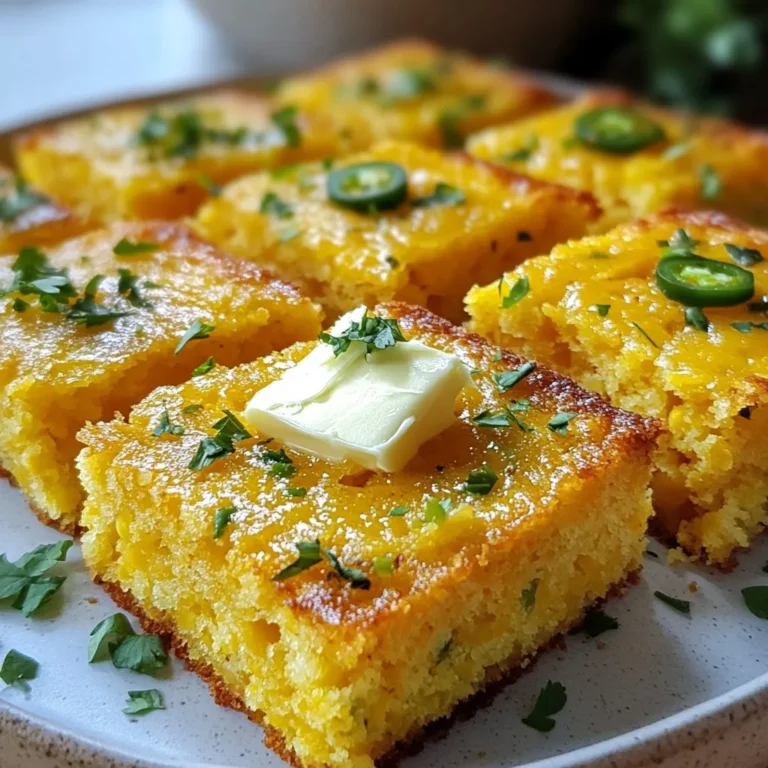 Für Jalapeño Cheddar Cornbread benötigen Sie einige Hauptzutaten: - 240 g Maismehl: Dies sorgt für die süße und grobe Textur. - 120 g Weizenmehl: Es gibt dem Brot Struktur und Halt. - 1 Esslöffel Backpulver: Dies lässt das Brot aufgehen und locker werden. - 1/2 Teelöffel Salz: Es verstärkt den Geschmack aller Zutaten. - 240 ml Buttermilch: Sie macht das Brot feucht und zart. - 2 große Eier: Sie verbinden die Zutaten und geben dem Brot Stabilität. - 60 ml geschmolzene Butter: Diese bringt Geschmack und Feuchtigkeit. - 120 g geriebener scharfer Cheddar Käse: Er fügt einen würzigen Geschmack hinzu. - 2 frische Jalapeños: Sie bringen Schärfe und Frische ins Brot. - 1 Esslöffel Honig (optional): Er fügt eine süße Note hinzu. Wählen Sie frische Zutaten, um das beste Ergebnis zu erzielen. Kaufen Sie: - Hochwertiges Maismehl und Weizenmehl. Diese sollten frisch gemahlen sein. - Gute Buttermilch oder frische Milch. Achten Sie auf das Haltbarkeitsdatum. - Frische Jalapeños ohne Flecken. Sie sollten fest und knackig sein. - Reiferen Cheddar Käse für einen stärkeren Geschmack. Falls Sie spezielle diätetische Anforderungen haben, können Sie die Zutaten anpassen: - Glutenfreies Mehl kann das Weizenmehl ersetzen. - Pflanzenmilch ist eine gute Alternative zur Buttermilch. - Vegane Butter oder Öl ist eine Option anstelle von geschmolzener Butter. - Verwenden Sie pflanzlichen Käse, wenn Sie auf Milchprodukte verzichten möchten. {{ingredient_image_2}} Heizen Sie Ihren Ofen auf 200°C vor. Dies ist wichtig, damit das Brot gleichmäßig backt. Fetten Sie eine quadratische Backform (20x20 cm) gut ein. Alternativ können Sie die Form mit Backpapier auslegen. Dadurch bleibt das Brot nicht kleben und die Reinigung wird einfacher. In einer großen Rührschüssel vermengen Sie das Maismehl, Weizenmehl, Backpulver und Salz. Vermischen Sie die trockenen Zutaten gut, damit das Brot gleichmäßig aufgeht. In einer separaten Schüssel mischen Sie die Buttermilch, Eier, geschmolzene Butter und den optionalen Honig. Rühren Sie, bis die Mischung glatt ist. Jetzt ist es Zeit, die feuchten Zutaten zu den trockenen hinzuzufügen. Rühren Sie vorsichtig, bis alles gerade so vermischt ist. Übermischen Sie nicht! Fügen Sie nun den geriebenen Cheddar und die gewürfelten Jalapeños hinzu. Falten Sie sie gleichmäßig in den Teig ein. Dies gibt dem Brot seinen tollen Geschmack. Gießen Sie den Teig in die vorbereitete Backform. Glätten Sie die Oberfläche mit einem Spatel. Backen Sie das Brot im vorgeheizten Ofen für 20-25 Minuten. Die Oberfläche sollte goldbraun sein. Überprüfen Sie die Garheit, indem Sie einen Zahnstocher in die Mitte stecken. Wenn er sauber herauskommt, ist das Brot fertig. Lassen Sie es einige Minuten abkühlen, bevor Sie es in quadratische Stücke schneiden und servieren. Ein häufiger Fehler ist, die Zutaten zu übermischen. Wenn Sie die trockenen und feuchten Zutaten verbinden, rühren Sie nur so lange, bis alles vermischt ist. Zu viel Rühren macht das Brot hart. Ein anderer Fehler ist, die Temperatur nicht richtig einzustellen. Stellen Sie sicher, dass der Ofen auf 200°C vorgeheizt ist. Wenn der Ofen nicht heiß genug ist, wird das Brot nicht gut aufgehen. Um den Geschmack zu verstärken, fügen Sie mehr Jalapeños hinzu. Entfernen Sie die Kerne, wenn Sie es milder mögen. Ein Spritzer Limettensaft kann auch helfen. Für eine bessere Textur verwenden Sie frische Buttermilch. Das gibt dem Brot einen tollen, feuchten Biss. Schmelzen Sie die Butter leicht und fügen Sie sie warm hinzu, um ein noch besseres Ergebnis zu erzielen. Servieren Sie das warme Brot mit Kräuterbutter. Das gibt einen schönen Geschmack und sieht toll aus. Ein Hauch frischer Koriander oder Schnittlauch macht es lebendig. Dazu passt eine Schüssel Chili sehr gut. Sie können das Brot auch als Beilage zu Grillgerichten anbieten. So wird jede Mahlzeit zu einem Genuss! Pro Tipps Frische Jalapeños: Verwenden Sie frische Jalapeños für den besten Geschmack. Entfernen Sie die Kerne, wenn Sie es milder mögen. Buttermilch verwenden: Buttermilch verleiht dem Brot eine besonders feuchte und zarte Textur. Sie können auch normale Milch mit einem Spritzer Zitronensaft verwenden, um einen ähnlichen Effekt zu erzielen. Übermischen vermeiden: Rühren Sie die Zutaten nur so lange, bis sie gerade miteinander vermischt sind. Dadurch bleibt das Brot leicht und locker. Serviertipps: Servieren Sie das warme Brot mit Kräuterbutter und frischen Kräutern für einen zusätzlichen Geschmackskick. {{image_4}} Jalapeño Cheddar Cornbread erlaubt viele Variationen. Wenn Sie es würziger mögen, fügen Sie mehr Jalapeños hinzu. Möchten Sie eine süße Note? Geben Sie mehr Honig oder sogar Zucker hinzu. Kombinieren Sie auch mit Gewürzen wie Paprika oder Kreuzkümmel. Diese bringen einen neuen Geschmack. Der Käse ist entscheidend für den Geschmack. Scharfer Cheddar ist toll, aber probieren Sie auch andere Käsesorten. Gouda fügt einen anderen Geschmack hinzu. Feta gibt einen salzigen Akzent. Verwenden Sie einen weichen Käse wie Brie für eine cremige Textur. Experimentieren Sie, um Ihren Favoriten zu finden. Für glutenfreies Brot nutzen Sie eine Mischung aus glutenfreiem Mehl. Achten Sie darauf, dass alle Zutaten glutenfrei sind. Möchten Sie es vegan? Ersetzen Sie die Eier durch Apfelmus oder Leinsamen. Verwenden Sie pflanzliche Milch und Margarine. So bleibt der Geschmack lecker und die Textur bleibt toll. Um Jalapeño Cheddar Cornbread frisch zu halten, lagern Sie es in einem luftdichten Behälter. Sie können auch Frischhaltefolie verwenden. Stellen Sie sicher, dass das Brot vollständig abgekühlt ist, bevor Sie es einpacken. So vermeiden Sie Feuchtigkeit und Schimmel. Lagern Sie das Brot bei Raumtemperatur für kurze Zeit oder im Kühlschrank für längere Frische. Wenn Sie das Brot wieder aufwärmen, nutzen Sie den Ofen oder die Mikrowelle. Für den Ofen heizen Sie ihn auf 160°C vor. Wickeln Sie das Brot in Alufolie und backen Sie es für etwa 10-15 Minuten. In der Mikrowelle legen Sie ein Stück Cornbread auf einen Teller und erwärmen es für 15-30 Sekunden. Fügen Sie einen kleinen Spritzer Wasser hinzu, um die Feuchtigkeit zu bewahren. Jalapeño Cheddar Cornbread bleibt bei Raumtemperatur etwa 2-3 Tage frisch. Im Kühlschrank kann es bis zu einer Woche halten. Wenn Sie es länger aufbewahren möchten, frieren Sie es ein. Schneiden Sie das Brot in Portionen und wickeln Sie jede Portion einzeln in Frischhaltefolie. So bleibt es bis zu 3 Monate frisch. Ja, gefrorenes Jalapeño Cheddar Cornbread kann einfach aufgebacken werden. Nehmen Sie das Brot aus dem Gefrierfach und lassen Sie es etwas antauen. Heizen Sie den Ofen auf 180°C vor. Legen Sie das Cornbread auf ein Backblech und backen Sie es für 10-15 Minuten. So bleibt es warm und knusprig. Wenn Ihr Cornbread nicht aufgegangen ist, könnte es an mehreren Dingen liegen. Möglicherweise war das Backpulver nicht frisch. Auch das Übermischen des Teigs kann das Aufgehen verhindern. Achten Sie darauf, die trockenen und feuchten Zutaten nur kurz zu vermengen. Dies hilft, die perfekte Textur zu erreichen. Jalapeño Cheddar Cornbread passt hervorragend zu vielen Gerichten. Besonders gut harmoniert es mit Chili oder Eintöpfen. Auch als Beilage zum Barbecue ist es perfekt. Servieren Sie es mit einer Portion Kräuterbutter oder frischem Koriander. Das bringt noch mehr Geschmack. Die Zutaten für Jalapeño Cheddar Cornbread sind entscheidend für den Geschmack. Ich habe die Hauptzutaten und deren Funktionen erklärt. Du hast gelernt, wie man die besten Zutaten auswählt und Alternativen für spezielle Diäten findet. Die Schritt-für-Schritt-Anleitung hilft dir beim Backen. Ich teilte Tipps, um Fehler zu vermeiden und dir den perfekten Geschmack zu bieten. Vergiss nicht die Variationen, um dein Rezept zu ändern, sowie die Lagerungstipps für Frische. Mit diesen Informationen kannst du nun großartiges Jalapeño Cheddar Cornbread kreieren, das alle begeistert!