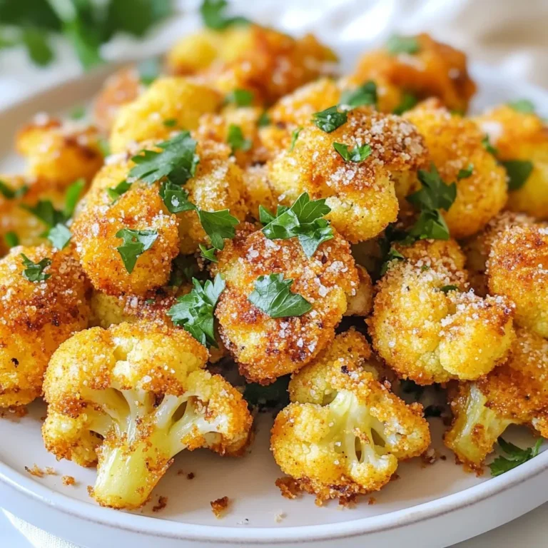 - 1 mittelgroßer Blumenkohl, in Röschen zerteilt - 1 Tasse Weizenmehl - 1 Teelöffel Knoblauchpulver - 1 Teelöffel Zwiebelpulver - 1 Teelöffel geräuchertes Paprikapulver - ½ Teelöffel Cayennepfeffer (nach Geschmack anpassen) - 1 Tasse Wasser (bei Bedarf mehr) - 1 Tasse Semmelbrösel (Panko eignet sich hervorragend) - Salz und schwarzer Pfeffer nach Geschmack - 2 Esslöffel Olivenöl - Frische Petersilie, gehackt (zum Garnieren) Der Blumenkohl ist das Herzstück dieses Rezeptes. Er hat einen milden Geschmack und eine tolle Textur. Das Weizenmehl hilft, den Blumenkohl zu umhüllen und hält die Gewürze fest. Knoblauch- und Zwiebelpulver geben den Bissen einen kräftigen Geschmack. Geräuchertes Paprikapulver bringt eine rauchige Note, die toll zu Blumenkohl passt. Cayennepfeffer fügt etwas Schärfe hinzu, die du anpassen kannst. Wasser verbindet alles und sorgt für die richtige Konsistenz des Teigs. Die Semmelbrösel, besonders Panko, machen die Bisse knusprig. Das Olivenöl sorgt dafür, dass alles schön goldbraun wird. Frische Petersilie rundet das Gericht ab und sorgt für Farbe. Wenn du eine glutenfreie Option suchst, kannst du Reismehl oder Kichererbsenmehl verwenden. Anstelle von Olivenöl kannst du auch Avocadoöl nutzen. Für mehr Geschmack kannst du Parmesan oder Nusskäse zu den Semmelbröseln hinzufügen. Wenn du die Bisse schärfer magst, steigere die Menge an Cayennepfeffer oder füge etwas Chili-Flocken hinzu. {{ingredient_image_2}} Zuerst zerteilen Sie den Blumenkohl in kleine Röschen. Diese sollten gleichmäßig groß sein. So garen sie gleichmäßig. Dann bereiten Sie den Teig vor. Mischen Sie in einer großen Schüssel Weizenmehl mit Knoblauchpulver, Zwiebelpulver, geräuchertem Paprikapulver, Cayennepfeffer, Salz und Pfeffer. Rühren Sie alles gut um. Fügen Sie dann nach und nach Wasser hinzu. Rühren Sie weiter, bis der Teig dick und glatt ist. Jetzt tauchen Sie jedes Blumenkohlröschen in den Teig. Stellen Sie sicher, dass sie gut bedeckt sind. Lassen Sie überschüssigen Teig einfach abtropfen. Dann nehmen Sie eine flache Schüssel und füllen Sie sie mit Semmelbröseln. Wälzen Sie die bemehlten Blumenkohlröschen darin. So erhalten sie eine leckere, knusprige Schicht. Heizen Sie die Luftfritteuse auf 200°C (400°F) vor. Dies ist wichtig, damit die Blumenkohlbisse gleichmäßig garen. Sprühen Sie den Korb mit etwas Kochspray ein oder träufeln Sie etwas Olivenöl hinein. Das verhindert, dass die Bisse ankleben. Arrangieren Sie die panierten Blumenkohlbisse in einer einzigen Schicht im Korb. Lassen Sie genug Platz zwischen ihnen, damit die Luft zirkulieren kann. Frittieren Sie die Blumenkohlbisse für 12 bis 15 Minuten. Schütteln Sie den Korb einmal zur Hälfte der Garzeit. So werden die Bisse schön goldbraun und knusprig. Nach dem Garen nehmen Sie die Blumenkohlbisse heraus und lassen Sie sie kurz abkühlen. Garnieren Sie sie mit frischer Petersilie und servieren Sie sie mit einer Dip-Sauce. So genießen Sie die leckeren, knusprigen Bisse! Um die perfekten knusprigen Blumenkohlbisse zu machen, beachte diese Tipps: - Wähle frischen Blumenkohl. Er sollte fest und grün sein. - Trockne die Röschen gut ab, bevor du sie panierst. - Verwende Panko-Semmelbrösel für extra Knusprigkeit. Sie sind luftiger als normale Brösel. - Besprühe die Bisse leicht mit Olivenöl vor dem Frittieren. Das hilft, sie knusprig zu machen. - Gar die Bisse in einer einzigen Schicht. So wird die heiße Luft gleichmäßig verteilt. Es gibt einige Fehler, die du vermeiden solltest: - Zu viel Teig an den Röschen lässt sie matschig werden. - Wenn du die Blumenkohlbisse stapelst, werden sie nicht knusprig. - Lass die Luftfritteuse nicht überfüllt. Ein wenig Platz sorgt für eine bessere Zubereitung. - Überprüfe die Garzeit. Zu langes Garen macht sie trocken. Halte nach einer goldbraunen Färbung Ausschau. Um deine Blumenkohlbisse interessanter zu machen, spiele mit den Gewürzen: - Füge Parmesan zu den Semmelbröseln hinzu für einen herzhaften Geschmack. - Experimentiere mit Curry-Pulver oder italienischen Kräutern für neue Aromen. - Probiere verschiedene Chilisorten, um die Schärfe anzupassen. - Kombiniere Zitronenschale mit dem Teig für einen frischen Kick. Mit diesen Tipps und Tricks machst du die besten Blumenkohlbisse in deiner Luftfritteuse! Pro Tipps Röschen gleichmäßig zerteilen: Achten Sie darauf, dass alle Blumenkohlröschen gleich groß sind, damit sie gleichmäßig garen und knusprig werden. Teigkonsistenz prüfen: Der Teig sollte dick genug sein, um die Röschen zu überziehen, aber nicht zu dick, sodass er nicht gleichmäßig haften bleibt. Mehrere Durchgänge: Überladen Sie die Luftfritteuse nicht, da die Röschen sonst nicht knusprig werden. Frittieren Sie in kleinen Mengen für beste Ergebnisse. Variation der Gewürze: Passen Sie die Gewürze nach Ihrem Geschmack an. Fügen Sie mehr Cayennepfeffer für zusätzliche Schärfe oder andere Gewürze für unterschiedliche Aromen hinzu. {{image_4}} Wenn Sie nach veganen Alternativen suchen, ist das ganz einfach. Ersetzen Sie das Weizenmehl durch Kichererbsenmehl. Das gibt Ihnen eine ähnliche Textur. Anstelle von Eiern verwenden Sie einfach Wasser, um den Blumenkohl zu beschichten. Das sorgt für eine gute Haftung der Semmelbrösel. Vergessen Sie nicht, die Butter oder Sahne in Ihrem Dip auszutauschen. Avocado-Dip ist eine tolle Option! Beide Methoden bringen großartige Ergebnisse, aber sie unterscheiden sich. Die Luftfritteuse benötigt weniger Zeit und macht die Blumenkohlbisse knuspriger. Im Ofen müssen Sie sie länger backen, etwa 20 bis 25 Minuten. Stellen Sie sicher, dass Sie sie regelmäßig wenden, um eine gleichmäßige Bräunung zu erzielen. Bei der Luftfritteuse schütteln Sie den Korb einfach einmal. So wird alles schön goldbraun. Experimentieren Sie mit verschiedenen Gewürzen! Fügen Sie italienische Kräuter wie Oregano oder Basilikum hinzu. Für einen scharfen Kick probieren Sie mehr Cayennepfeffer oder etwas Chili-Pulver. Sie können auch Parmesan oder Hefeflocken für einen käsigen Geschmack verwenden. Dies macht die Blumenkohlbisse noch aufregender und leckerer. Um die Blumenkohlbisse frisch zu halten, lege sie in einen luftdichten Behälter. Lass sie dabei gut abkühlen, bevor du sie verschließt. So bleibt die Knusprigkeit erhalten. Verwahre sie im Kühlschrank, wenn du sie innerhalb von drei Tagen essen möchtest. Um die Blumenkohlbisse wieder aufzuwärmen, nutze die Luftfritteuse. Stelle die Temperatur auf 180°C ein und erwärme sie für etwa 5 Minuten. So werden sie wieder knusprig. Du kannst auch einen Ofen verwenden, aber die Luftfritteuse ist schneller und effektiver. Im Kühlschrank halten die Blumenkohlbisse bis zu drei Tage. Im Gefrierschrank sind sie bis zu drei Monate haltbar. Zum Einfrieren lege sie auf ein Backblech, bis sie fest sind. Danach kannst du sie in einen Gefrierbeutel umfüllen. So kleben sie nicht zusammen. Es dauert insgesamt etwa 30 Minuten. Davon sind 15 Minuten für die Vorbereitung und 12-15 Minuten für das Frittieren in der Luftfritteuse. Ich empfehle, die Blumenkohlbisse während des Frittierens einmal zu schütteln. So werden sie gleichmäßig knusprig. Wenn die Blumenkohlbisse nicht knusprig werden, liegt das oft an der Teigkonsistenz. Der Teig muss dick genug sein, um die Röschen zu bedecken. Auch zu viel Feuchtigkeit kann die Knusprigkeit beeinträchtigen. Achte darauf, die Bisse gut in den Semmelbröseln zu wälzen. Ein leichtes Besprühen mit Olivenöl hilft auch, die Oberseite knusprig zu machen. Ja, du kannst die Blumenkohlbisse im Voraus zubereiten. Du kannst sie bis zu einem Tag im Voraus panieren und im Kühlschrank aufbewahren. Das hilft, die Aromen zu intensivieren. Vor dem Frittieren einfach etwas abkühlen lassen und dann wie gewohnt zubereiten. So sind sie frisch und lecker. Die Blumenkohlbisse sind lecker, gesund und einfach zuzubereiten. Wir haben die Zutaten, Zubereitungsschritte und hilfreiche Tipps besprochen. Du kannst auch verschiedene Geschmäcker ausprobieren und die Bisse im Ofen oder in der Luftfritteuse machen. Denke an die Lagerung, damit sie frisch bleiben. Mit den Antworten auf häufige Fragen bist du nun gut informiert. Probiere das Rezept aus und genieße jeden Bissen!