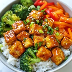 Hier sind die Hauptzutaten, die du für diesen leckeren Crispy Teriyaki Tofu Bowl brauchst: - 1 Block (400 g) fester Tofu, gepresst und gewürfelt - 60 ml Sojasauce (oder Tamari für glutenfrei) - 30 ml Ahornsirup - 15 ml Reisessig - 15 ml Sesamöl - 15 g Maisstärke - 30 ml Pflanzenöl (zum Braten) - 300 g gekochter Jasminreis - 150 g Brokkoliröschen - 1 rote Paprika, in Scheiben geschnitten - 1 Karotte, in feine Streifen geschnitten - 15 g Frühlingszwiebeln, gehackt - 15 g Sesamsamen (optional) Diese Zutaten bieten dir eine tolle Kombination aus Geschmack und Textur. Der Tofu wird knusprig, während das Gemüse frisch und knackig bleibt. Wenn du glutenfrei sein möchtest, kannst du Tamari statt Sojasauce verwenden. Das sorgt für den gleichen herzhaften Geschmack ohne Gluten. Für eine süßere Note, kannst du Honig anstelle von Ahornsirup nutzen. Wenn du keinen Jasminreis hast, verwende einfach Basmatireis oder Quinoa. Außerdem kannst du die Gemüsearten anpassen. Zucchini oder Spinat passen gut in dieser Bowl. Sei kreativ mit dem, was du hast! Dieser Crispy Teriyaki Tofu Bowl ist nicht nur lecker, sondern auch nahrhaft. Tofu ist eine hervorragende Proteinquelle. Er enthält alle neun essenziellen Aminosäuren. Brokkoli und Paprika sind reich an Vitaminen und Antioxidantien. Sie stärken dein Immunsystem. Reis gibt dir die notwendige Energie für den Tag. Ahornsirup bietet eine natürliche Süße, ohne den Zuckergehalt zu stark zu erhöhen. Das Sesamöl bringt gesunde Fette in dein Gericht. Mit diesen Zutaten bekommst du nicht nur ein tolles Essen, sondern auch eine gute Portion Nährstoffe! {{ingredient_image_2}} Zuerst nimmst du den Tofu und legst ihn auf ein Schneidebrett. Schneide ihn in Würfel, die etwa 2,5 cm groß sind. Diese Würfel müssen trocken sein. Nimm Papiertücher und tupfe den Tofu ab, um die Feuchtigkeit zu entfernen. So wird der Tofu später knusprig. Jetzt kommt die Marinade ins Spiel. Lege die Tofuwürfel in eine Schüssel und vermenge sie mit der Hälfte der Marinade. Lass den Tofu mindestens 30 Minuten marinieren. Wende die Würfel nach der Hälfte der Zeit, damit sie gleichmäßigen Geschmack aufnehmen. Die Marinade ist einfach und lecker. In einer kleinen Schüssel mischst du 60 ml Sojasauce, 30 ml Ahornsirup, 15 ml Reisessig und 15 ml Sesamöl. Rühre alles gut um, bis es gleichmäßig vermischt ist. Diese Marinade gibt dem Tofu und dem Gemüse viel Geschmack. Jetzt wird es spannend! Streue die Maisstärke gleichmäßig über den marinierten Tofu und vermenge alles vorsichtig. So wird der Tofu schön knusprig. Erhitze in einer beschichteten Pfanne 30 ml Pflanzenöl bei mittlerer bis hoher Hitze. Füge die Tofuwürfel hinzu und brate sie 7-10 Minuten lang, bis sie goldbraun sind. Nimm sie dann aus der Pfanne. Im gleichen Öl kannst du nun das Gemüse anbraten. Gib Brokkoli, rote Paprika und Karotte in die Pfanne und brate sie für 5-7 Minuten. Das Gemüse soll zart, aber noch farbenfroh sein. Gieße die restliche Marinade über das Gemüse und erhitze es nochmals kurz. Jetzt hast du alles bereit für deine Crispy Teriyaki Tofu Bowl! Um den Tofu knusprig zu bekommen, ist es wichtig, ihn gut zu pressen. Ich empfehle, den Tofu für mindestens 30 Minuten zu pressen. So entfernst du mehr Wasser. Das macht den Tofu fester und hilft ihn, besser zu braten. Schneide den Tofu in gleichmäßige Würfel. Kleinere Stücke werden knuspriger. Wenn du die Würfel nach dem Marinieren mit Maisstärke bestäubst, sorgt das für eine tolle Kruste. Die Marinade ist der Schlüssel zum Geschmack. Mische Sojasauce, Ahornsirup, Reisessig und Sesamöl gut. Lass den Tofu mindestens 30 Minuten marinieren. So nimmt er den vollen Geschmack auf. Wende die Würfel einmal, damit die Marinade gleichmäßig verteilt ist. Du kannst die Marinade auch über Nacht einziehen lassen. Das verstärkt den Geschmack noch mehr. Für eine schöne Präsentation kannst du frische Frühlingszwiebeln und Sesamsamen nutzen. Streue sie über die Bowl, um einen schönen Farbkontrast zu schaffen. Du kannst auch etwas frischen Koriander oder Schnittlauch hinzufügen. Das macht das Gericht noch frischer. Serviere die Bowl in tiefen Schalen. So sieht alles appetitlicher aus und bleibt warm. Pro Tipps Tofu gut pressen: Achten Sie darauf, den Tofu gründlich zu pressen, um überschüssige Feuchtigkeit zu entfernen. Dies hilft, den Tofu knuspriger zu machen. Marinade Zeit geben: Lassen Sie den Tofu mindestens 30 Minuten in der Marinade, um den besten Geschmack zu erzielen. Länger ist besser! Hitze kontrollieren: Braten Sie den Tofu bei mittlerer bis hoher Hitze, um eine gleichmäßige Goldbraunheit zu erreichen, ohne ihn zu verbrennen. Frisches Gemüse verwenden: Nutzen Sie frisches Gemüse für den besten Geschmack und Nährstoffgehalt. Achten Sie darauf, das Gemüse nicht zu lange zu garen, damit es knackig bleibt. {{image_4}} Du kannst den Crispy Teriyaki Tofu Bowl leicht anpassen. Für mehr Textur und Geschmack füge Kichererbsen oder Edamame hinzu. Diese Hülsenfrüchte sind nicht nur vegan, sie liefern auch zusätzliche Proteine. Eine andere Option ist, Seitan für den Tofu zu verwenden. Seitan hat eine fleischartige Konsistenz und passt gut zu Teriyaki-Sauce. Bei der Zubereitung von Tofu kannst du auch auf Tempeh zurückgreifen. Tempeh hat einen nussigen Geschmack und ist sehr nahrhaft. Die Wahl des Gemüses kann deine Bowl aufpeppen. Im Frühling kannst du frische Erbsen oder Spargel verwenden. Im Sommer sind Zucchini und Paprika ideal. Im Herbst bieten sich Kürbis oder Rosenkohl an. Im Winter kannst du Wurzelgemüse wie Karotten oder Rüben verwenden. So bleibt das Gericht frisch und bunt. Achte darauf, die Farben zu kombinieren. Das macht deine Bowl nicht nur lecker, sondern auch schön anzusehen. Die Marinade ist der Schlüssel zu einem großartigen Geschmack. Du kannst sie variieren, indem du verschiedene Zutaten hinzufügst. Zum Beispiel, füge etwas geriebenen Ingwer oder Knoblauch hinzu. Das gibt einen intensiveren Geschmack. Auch die Verwendung von verschiedenen Sojasaucen kann den Geschmack verändern. Probiere Tamari für einen glutenfreien Ansatz oder eine süßere Teriyaki-Sauce. Wenn du es schärfer magst, füge etwas Sriracha oder Chili hinzu. So wird jede Bowl einzigartig und aufregend. Um die Reste deiner Crispy Teriyaki Tofu Bowl frisch zu halten, lege sie in einen luftdichten Behälter. Tofu und Gemüse sollten getrennt aufbewahrt werden. So bleibt der Tofu knusprig und das Gemüse behält seine Textur. Du kannst auch ein Papiertuch in den Behälter legen, um Feuchtigkeit zu absorbieren. So bleibt alles lecker. Wenn du die Reste wieder aufwärmen möchtest, verwende eine Pfanne oder die Mikrowelle. In der Pfanne kannst du etwas Öl hinzufügen und den Tofu bei mittlerer Hitze knusprig braten. Das Gemüse kannst du einfach kurz erhitzen, damit es warm wird. Wenn du die Mikrowelle verwendest, stelle die Leistung auf mittel und erwärme alles in kurzen Intervallen. So bleibt der Geschmack erhalten. Die Reste der Crispy Teriyaki Tofu Bowl halten sich im Kühlschrank etwa 3 bis 4 Tage. Achte darauf, dass der Tofu keine seltsamen Gerüche hat. Wenn er schmierig oder verfärbt ist, solltest du ihn nicht essen. Gemüse sollte frisch und knackig aussehen. Wenn es matschig oder verfärbt ist, ist es besser, es wegzuwerfen. Um Tofu knusprig zu machen, drücke zuerst den Tofu gut. Entferne die überschüssige Feuchtigkeit. Würfle den Tofu in gleich große Stücke. Bestreue die Stücke mit Maisstärke für zusätzlichen Crunch. Brate sie dann in heißem Pflanzenöl. Achte darauf, die Tofuwürfel nicht zu dicht in die Pfanne zu legen. So werden sie gleichmäßig knusprig. Ja, du kannst die Marinade im Voraus zubereiten. Mische einfach Sojasauce, Ahornsirup, Reisessig und Sesamöl in einer Schüssel. Bewahre sie dann in einem luftdichten Behälter im Kühlschrank auf. So sparst du Zeit, wenn du den Crispy Teriyaki Tofu Bowl zubereitest. Ich empfehle, die Marinade mindestens einen Tag vorher zu machen, um den Geschmack zu intensivieren. Zu einem Crispy Teriyaki Tofu Bowl passen viele leckere Zutaten. Hier sind einige Vorschläge: - Gekochter Jasminreis oder Quinoa - Frisches Gemüse wie Spinat oder Gurken - Avocado für Cremigkeit - Nüsse oder Samen für zusätzlichen Crunch - Ein Spritzer frischer Limette für Säure Diese Zutaten bringen Geschmack und Nährstoffe in deine Bowl und machen sie noch besser. Der Crispy Teriyaki Tofu Bowl ist einfach und lecker. Wir haben die besten Zutaten besprochen, um diesen gesunden Genuss zu kreieren. Ich gab Tipps zur Zubereitung und zur perfekten Textur des Tofus. Auch alternative Zutaten und Variationen haben wir behandelt, um jedem Geschmack gerecht zu werden. Lass dich von neuen Ideen inspirieren. Probiere diese Rezepte aus und genieße die gesunden Vorteile. Dein nächster schöner Abend wartet auf dich!