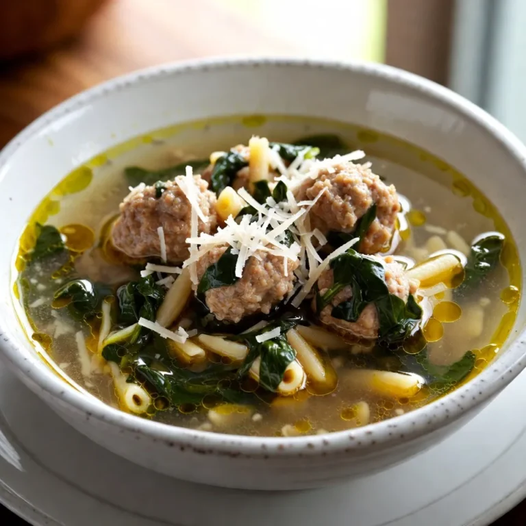 Um die perfekte italienische Hochzeitsuppe zu machen, brauchst du folgende Zutaten: - 1 Tasse kleine Pasta (wie Acini di Pepe oder Orzo) - 450 g gemahlenes Puten- oder Hähnchenfleisch - 1 Tasse frischer Spinat, gehackt - 1 kleine Zwiebel, fein gehackt - 2 Knoblauchzehen, fein gehackt - 2 Karotten, gewürfelt - 1 Selleriestange, gewürfelt - 1 Liter natriumarme Hühnerbrühe - 1 Teelöffel getrockneter Oregano - 1 Teelöffel getrocknetes Basilikum - ¼ Teelöffel rote Pfefferflocken (optional) - ¼ Tasse geriebener Parmesan (plus mehr zum Servieren) - 1 Ei, verquirlt - Salz und schwarzer Pfeffer nach Geschmack - 2 Esslöffel Olivenöl Achte darauf, frisches Gemüse zu wählen. Frischer Spinat bringt viel Geschmack. Du kannst auch gefrorenen Spinat verwenden, wenn du keinen frischen findest. Bei der Pasta solltest du kleine Sorten verwenden. Diese passen gut in die Suppe und kochen schnell. Verwende natriumarme Brühe, um den Salzgehalt zu kontrollieren. Wenn du Gemüse kaufst, suche nach festen, knackigen Karotten und Sellerie. Die Zwiebel sollte fest und ohne Flecken sein. Frischer Spinat hat eine leuchtend grüne Farbe. Vermeide welk oder vergilbt aussehende Blätter. Diese Tipps helfen dir, die besten Zutaten für deine Suppe zu finden. {{ingredient_image_2}} Zuerst mache ich die Fleischbällchen. Ich nehme eine große Schüssel und gebe das gemahlene Puten- oder Hähnchenfleisch hinein. Dann füge ich ein verquirltes Ei, geriebenen Parmesan, gehackten Knoblauch, Oregano, Basilikum, Salz und Pfeffer hinzu. Ich mische alles gut. Danach forme ich kleine Fleischbällchen, etwa 2,5 cm groß. Diese stelle ich beiseite, während ich mit dem Gemüse weitermache. Jetzt erhitze ich in einem großen Topf 2 Esslöffel Olivenöl bei mittlerer Hitze. Ich gebe die fein gehackte Zwiebel, gewürfelte Karotten und Sellerie dazu. Ich brate das Gemüse für etwa 5-6 Minuten. Es soll weich werden und die Zwiebel muss durchscheinend sein. Das gibt einen tollen Geschmack für die Suppe. Ich gieße 1 Liter natriumarme Hühnerbrühe in den Topf und bringe sie zum Kochen. Wenn die Brühe kocht, gebe ich die Fleischbällchen vorsichtig hinein. Dann lasse ich die Suppe etwa 15 Minuten köcheln. Ich rühre gelegentlich um, damit alles gleichmäßig gart. Nach 15 Minuten füge ich die kleine Pasta und den gehackten Spinat hinzu. Ich koche die Suppe weitere 8-10 Minuten. So wird die Pasta al dente. Jetzt kann ich bei Bedarf rote Pfefferflocken für etwas Schärfe hinzufügen. Um die perfekten Fleischbällchen zu machen, mischen Sie das gemahlene Puten- oder Hähnchenfleisch mit den richtigen Zutaten. Verwenden Sie frischen Parmesan für mehr Geschmack. Achten Sie darauf, das Ei gut einzuarbeiten. Es hilft, die Bällchen zusammenzuhalten. Formen Sie die Bällchen gleichmäßig, etwa 2,5 cm groß. So garen sie gleichmäßig in der Suppe. Die Gewürze sind der Schlüssel zu einem guten Geschmack. Passen Sie die Menge an Oregano und Basilikum nach Ihrem Geschmack an. Wenn Sie es schärfer mögen, fügen Sie mehr rote Pfefferflocken hinzu. Salz und Pfeffer sollten nicht fehlen. Probieren Sie die Brühe vor dem Servieren, um sicherzustellen, dass sie gut gewürzt ist. So wird Ihre Suppe noch besser. Es gibt viele Wege, die Suppe zu verfeinern. Fügen Sie frischen Spinat erst kurz vor dem Servieren hinzu. So bleibt er schön grün und knackig. Für mehr Textur können Sie auch klein geschnittene Zucchini oder Bohnen hinzufügen. Ein Spritzer Zitronensaft bringt frische Aromen in die Suppe. Garnieren Sie die Suppe mit frischen Kräutern oder mehr Parmesan für eine einladende Optik. Pro Tipps Fleischbällchen kühlen: Lassen Sie die geformten Fleischbällchen vor dem Kochen kurz im Kühlschrank ruhen, damit sie beim Garen ihre Form behalten. Gemüse variieren: Fühlen Sie sich frei, das Gemüse anzupassen! Zucchini, Erbsen oder Paprika können ebenfalls großartige Ergänzungen sein. Brühe intensivieren: Verwenden Sie selbstgemachte Hühnerbrühe für einen reichhaltigeren Geschmack oder fügen Sie einen Schuss Weißwein hinzu, bevor Sie die Brühe eingießen. Serviertemperatur: Servieren Sie die Suppe heiß, um den besten Geschmack und die beste Textur zu erzielen. Ein wenig frischer Zitronensaft kann zusätzliches Aroma hinzufügen. {{image_4}} Um eine vegetarische Hochzeitsuppe zu machen, ersetze das Fleisch. Nutze stattdessen Kichererbsen oder Linsen. Diese bieten eine tolle Proteinquelle. Verwende auch Gemüsebrühe anstelle von Hühnerbrühe. Du kannst die gleichen Gewürze nutzen. So bleibt der Geschmack der Suppe unverändert. Das Hinzufügen von mehr Spinat oder anderen Blattgemüsen macht die Suppe noch nahrhafter. Für eine glutenfreie Variante wähle glutenfreie Pasta. Achte darauf, dass die Brühe keine Glutenbestandteile hat. Du kannst auch Quinoa oder Reis verwenden. Diese Optionen geben der Suppe einen einzigartigen Geschmack. Sie sind ebenso sättigend. Überprüfe alle Zutaten, um sicherzustellen, dass sie glutenfrei sind. Um die Suppe zu erweitern, füge Bohnen oder Zucchini hinzu. Bohnen bringen zusätzliche Ballaststoffe. Zucchini sorgt für eine frische Note. Schneide die Zucchini in kleine Würfel. Gib sie zusammen mit dem Gemüse in den Topf. Diese Zutaten machen die Suppe reichhaltiger und bunter. Experimentiere mit verschiedenen Gemüsesorten für neue Geschmäcker. Um die italienische Hochzeitsuppe gut zu lagern, lassen Sie sie zuerst abkühlen. Gießen Sie die Suppe in einen luftdichten Behälter. Stellen Sie sicher, dass der Behälter sauber und trocken ist. So bleibt die Suppe frisch und lecker. Achten Sie darauf, die Suppe innerhalb von zwei Stunden nach dem Kochen zu lagern. Stellen Sie den Behälter in den Kühlschrank. So bleibt sie lange haltbar. Wenn Sie die Suppe länger aufbewahren möchten, können Sie sie auch einfrieren. Füllen Sie die Suppe in gefriergeeignete Behälter. Lassen Sie dabei etwas Platz, da die Suppe beim Einfrieren expandiert. Die Suppe hält sich bis zu drei Monate im Gefrierfach. Zum Wiederaufwärmen nehmen Sie die Suppe aus dem Gefrierfach. Lassen Sie sie im Kühlschrank über Nacht auftauen. Dann können Sie sie langsam auf dem Herd oder in der Mikrowelle erhitzen. Vergessen Sie nicht, die Suppe gut umzurühren. Im Kühlschrank bleibt die italienische Hochzeitsuppe etwa drei bis vier Tage frisch. Achten Sie darauf, dass der Kühlschrank bei unter 4 Grad Celsius ist. Überprüfen Sie immer den Geruch und das Aussehen der Suppe, bevor Sie sie essen. Wenn etwas nicht stimmt, entsorgen Sie die Suppe lieber. So bleiben Sie gesund und sicher. Die italienische Hochzeitsuppe hat ihren Ursprung in Italien. Sie stammt aus der Region Campania. Der Name kommt von der Tradition, sie bei Hochzeiten zu servieren. Die Suppe vereint Fleischbällchen, Gemüse und Pasta. Diese Kombination macht sie herzhaft und nahrhaft. Viele Familien haben ihre eigene Version der Suppe. Das zeigt die Vielfalt und Kreativität in der italienischen Küche. Um die Suppe cremiger zu machen, können Sie Sahne oder Milch hinzufügen. Geben Sie diese Zutaten einfach nach dem Kochen der Brühe hinzu. Eine andere Methode ist, etwas mehr geriebenen Parmesan zu verwenden. Dieser Käse schmilzt und gibt der Suppe eine schöne Cremigkeit. Wenn Sie eine pürierte Konsistenz mögen, können Sie auch einen Teil der Suppe pürieren. Das gibt der gesamten Suppe eine samtige Textur. Ja, Sie können andere Fleischsorten verwenden. Rindfleisch oder Schweinefleisch sind gute Alternativen. Diese Fleischsorten geben der Suppe einen anderen Geschmack. Sie können auch Wurst verwenden, um mehr Würze hinzuzufügen. Achten Sie darauf, das Fleisch gut abzuwiegen, damit die Fleischbällchen die richtige Größe haben. Experimentieren Sie mit verschiedenen Kombinationen, um Ihre perfekte Suppe zu finden. In diesem Artikel habe ich die Zutaten und die Zubereitung der italienischen Hochzeitsuppe behandelt. Wir haben die frischen Produkte und spezielle Zutaten besprochen. Ich habe auch Tipps geteilt, um perfekte Fleischbällchen zu machen. Außerdem fandest du verschiedene Variationen für alle Essvorlieben. Denk daran, die Suppe richtig zu lagern und aufzubewahren, damit sie lange frisch bleibt. Mit diesen Tipps kannst du deine eigene leckere Suppe zaubern. Lass deiner Kreativität freien Lauf und genieße jede Portion!