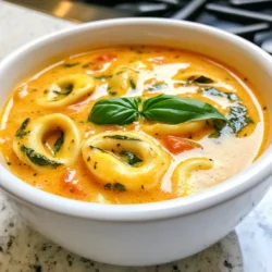 - 2 Esslöffel Olivenöl - 1 mittelgroße Zwiebel, gewürfelt - 3 Knoblauchzehen, fein gehackt - 1 Dose (28 oz) zerdrückte Tomaten - 3 Tassen Gemüsebrühe Die Hauptzutaten sind einfach zu finden und sehr wichtig. Das Olivenöl gibt Geschmack und hilft beim Anbraten. Die Zwiebel und der Knoblauch bringen eine schöne Basis für die Suppe. Zerdrückte Tomaten machen die Suppe cremig und vollmundig. Die Gemüsebrühe sorgt für die nötige Flüssigkeit und mehr Geschmack. - 1 Teelöffel getrockneter Oregano - 1 Teelöffel getrockneter Basilikum - 1/2 Teelöffel rote Pfefferflocken (optional) - 2 Tassen frischer Spinat, grob gehackt - 1 Packung (9 oz) Käse-Tortellini - 1 Tasse Schlagsahne - Salz und Pfeffer nach Geschmack - Frische Basilikumblätter zur Garnierung Die weiteren Zutaten bringen Farbe und Frische. Getrocknete Kräuter wie Oregano und Basilikum geben dem Gericht Tiefe. Spinat fügt Nährstoffe hinzu und macht die Suppe leicht. Käse-Tortellini machen die Suppe sättigend und köstlich. Schlagsahne macht die Suppe cremig und reichhaltig. Vergessen Sie nicht, mit Salz und Pfeffer abzuschmecken. Frische Basilikumblätter sind die perfekte Garnitur für den letzten Schliff. {{ingredient_image_2}} Zuerst erhitzen wir das Olivenöl in einem großen Topf. Bei mittlerer Hitze brate ich die gewürfelte Zwiebel an. Das dauert etwa fünf Minuten. Die Zwiebel wird weich und durchsichtig. Dann füge ich den fein gehackten Knoblauch hinzu. Nach ein bis zwei Minuten riecht es schon toll! Jetzt ist es Zeit für die zerdrückten Tomaten und die Gemüsebrühe. Ich gieße beides in den Topf. Oregano und getrockneten Basilikum kommen auch dazu. Wenn du es scharf magst, kannst du rote Pfefferflocken hinzufügen. Alles gut vermischen und zum Köcheln bringen. Sobald die Suppe köchelt, ist es Zeit für die Tortellini und den Spinat. Ich gebe die Tortellini in die Suppe. Danach kommt der grob gehackte Spinat dazu. Die Tortellini sollten etwa fünf bis sieben Minuten kochen. Ich achte darauf, dass sie al dente sind. So bleiben sie schön bissfest und lecker. Jetzt ist die Suppe fast fertig. Ich reduziere die Hitze und rühre vorsichtig die Schlagsahne ein. Die Suppe soll nur kurz warm werden, aber nicht kochen. Zum Schluss schmecke ich die Suppe mit Salz und Pfeffer ab. Jetzt ist die Suppe bereit, um serviert zu werden! Um die perfekte Konsistenz der Suppe zu erreichen, vermeiden Sie Überkochen. Lassen Sie die Suppe sanft köcheln, während Sie die Tortellini und den Spinat hinzufügen. Wenn Sie die Schlagsahne einrühren, passen Sie die Menge an. Zu viel kann die Suppe schwer machen. Beginnen Sie mit einer halben Tasse und kosten Sie, bevor Sie mehr hinzufügen. Die Präsentation ist wichtig. Servieren Sie die Suppe in tiefen Tellern. Dies gibt der Suppe Raum zum Atmen und sieht schön aus. Garnieren Sie jede Portion mit frischem Basilikum. Ein Spritzer Olivenöl oben drauf macht den Look perfekt. Diese kleinen Details machen viel aus. Sie können Zeit sparen, indem Sie alles im Voraus vorbereiten. Schneiden Sie das Gemüse vorher und lagern Sie es im Kühlschrank. Verwenden Sie vorgeschnittenes Gemüse. Es spart Ihnen Zeit beim Kochen. Außerdem können Sie die Suppe in großen Mengen zubereiten und Reste aufbewahren. So haben Sie schnell eine leckere Mahlzeit zur Hand. Pro Tipps Frische Zutaten verwenden: Verwenden Sie frischen Spinat und frische Kräuter, um den Geschmack der Suppe zu intensivieren. Variieren Sie die Gewürze: Experimentieren Sie mit zusätzlichen Gewürzen wie Thymian oder italienischen Kräutern, um der Suppe eine persönliche Note zu verleihen. Die Schlagsahne nicht kochen: Fügen Sie die Schlagsahne am Ende hinzu und erhitzen Sie die Suppe nur leicht, um ihre Cremigkeit zu bewahren. Perfekte Tortellini: Achten Sie darauf, die Tortellini nicht zu lange zu kochen, um eine zähe Textur zu vermeiden. Al dente ist ideal. {{image_4}} Um die Suppe vegetarisch zu machen, verwenden Sie pflanzliche Sahne. Diese gibt der Suppe eine cremige Textur, ohne tierische Produkte. Achten Sie darauf, eine gute pflanzliche Brühe zu wählen. Diese sollte reich an Geschmack sein, um die Aromen gut zu unterstützen. Für eine proteinreiche Variante fügen Sie Hähnchen oder Tofu hinzu. Kochen Sie das Hähnchen vorher und schneiden Sie es in Stücke. Wenn Sie Tofu benutzen, braten Sie ihn vorher an, um Geschmack zu entwickeln. Denken Sie daran, die Kochzeit anzupassen. Mit Hähnchen kann die Suppe etwas länger kochen, damit alles gut durchwärmt wird. Experimentieren Sie mit anderen Kräutern für verschiedene Geschmäcker. Frischer Thymian oder Rosmarin können interessante Akzente setzen. Auch das Hinzufügen von Gewürzmischungen kann die Suppe aufpeppen. Eine Prise Curry oder Kreuzkümmel bringt neue Aromen in die Suppe. Um die Suppe richtig zu lagern, lassen Sie sie zuerst abkühlen. Gießen Sie die Suppe in einen luftdichten Behälter. Sie können die Suppe bis zu vier Tage im Kühlschrank aufbewahren. Achten Sie darauf, die Suppe vor dem Servieren gut umzurühren. Um die Suppe einzufrieren, lassen Sie sie ganz abkühlen. Verwenden Sie gefriergeeignete Behälter oder Beutel. Die Suppe hält sich bis zu drei Monate im Gefrierfach. Zum Auftauen stellen Sie die Suppe über Nacht in den Kühlschrank. Erwärmen Sie sie langsam in einem Topf auf dem Herd. Wenn Sie Reste haben, probieren Sie, die Suppe mit frischem Brot zu servieren. Sie können sie auch in einer Auflaufform verwenden, um eine schnelle Tortellini-Auflaufform zu machen. Fügen Sie ein paar Käsewürfel hinzu und backen Sie sie im Ofen. So machen Sie aus Resten ein ganz neues Gericht. Die Zubereitung der cremigen Tomaten-Basilikum-Tortellini-Suppe ist schnell und einfach. Sie benötigen nur etwa 10 Minuten für die Vorbereitung. Die Kochzeit beträgt rund 20 Minuten. Insgesamt sollten Sie also mit einer Zeit von etwa 30 Minuten rechnen. So haben Sie in kürzester Zeit eine leckere Suppe auf dem Tisch. Ja, frische Tomaten sind eine tolle Wahl! Sie können etwa 1,5 kg reife Tomaten verwenden. Schneiden Sie die Tomaten einfach klein und fügen Sie sie in Schritt 3 hinzu. Lassen Sie die frischen Tomaten etwa 10 Minuten köcheln, damit sie schön weich werden. Das bringt einen tollen Geschmack in die Suppe. Die Suppe kann glutenfrei sein, wenn Sie glutenfreie Tortellini verwenden. Viele Marken bieten glutenfreie Optionen an. Achten Sie beim Kauf auf die Verpackung. So genießen Sie die Suppe ohne Bedenken, auch wenn Sie glutenfrei essen. Diese Suppe ist einfach, herzhaft und vielseitig. Wir haben die Hauptzutaten wie Olivenöl, Zwiebeln und Tomaten besprochen. Die Schritt-für-Schritt-Anleitung macht das Kochen leicht. Ich habe auch Tipps gegeben, um die perfekte Konsistenz zu erreichen und wie man die Suppe kreativ variiert. Die Aufbewahrungstipps helfen, Reste sinnvoll zu nutzen. Abschließend kann ich sagen, dass diese Suppe eine wunderbare Wahl für jedes Essen ist. Experimentieren Sie ruhig und finden Sie Ihre Lieblingsvariation!