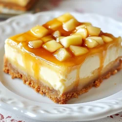 Für die Caramel Apple Cheesecake Bars brauchst du folgende Zutaten: - 2 Tassen Graham-Cracker-Krümel - 1/2 Tasse ungesalzene Butter, geschmolzen - 1/4 Tasse Kristallzucker - 450 g Frischkäse, weich - 1 Tasse Kristallzucker - 1 Teelöffel Vanilleextrakt - 2 große Eier - 2 Tassen Äpfel, geschält und gewürfelt (ca. 2 mittelgroße Äpfel) - 1/2 Teelöffel Zimt - 1/4 Tasse Karamellsauce (plus extra zum Verzieren) - Prise Salz Wenn du spezielle Diätbedürfnisse hast, gibt es tolle Alternativen. - Verwende glutenfreie Kekse für die Krümel. - Nutze pflanzliche Butter für eine vegane Option. - Ersetze den Frischkäse durch pflanzlichen Frischkäse. - Für weniger Zucker kannst du eine Zuckeralternative verwenden. Äpfel haben großen Einfluss auf den Geschmack. Wähle sie sorgfältig aus. - Verwende feste Äpfel wie Granny Smith oder Honeycrisp. - Achte auf frische Äpfel ohne Druckstellen. - Die Äpfel sollten aromatisch riechen und eine helle Farbe haben. - Mische süße und saure Äpfel für einen tollen Geschmack. {{ingredient_image_2}} Zuerst heizen Sie Ihren Ofen auf 175 °C vor. Fetten Sie eine 22x22 cm große Backform ein. Alternativ können Sie die Form mit Backpapier auslegen. In einer großen Schüssel vermengen Sie die Graham-Cracker-Krümel, die geschmolzene Butter und 1/4 Tasse Zucker. Rühren Sie alles gut um, bis eine krümelige Masse entsteht. Drücken Sie diese Mischung gleichmäßig in die Backform. Backen Sie den Boden für 10 Minuten und lassen Sie ihn dann abkühlen. Nehmen Sie eine große Schüssel und schlagen Sie den weichen Frischkäse mit einem Handmixer. Mischen Sie ihn auf mittlerer Stufe für 2-3 Minuten, bis er cremig ist. Fügen Sie nach und nach 1 Tasse Zucker hinzu und schlagen Sie weiter. Geben Sie den Vanilleextrakt dazu. Schlagen Sie dann die Eier einzeln unter die Mischung. Heben Sie nun die gewürfelten Äpfel, den Zimt und eine Prise Salz vorsichtig unter. Gießen Sie die Cheesecake-Füllung über den abgekühlten Boden und verteilen Sie sie gleichmäßig. Träufeln Sie die Karamellsauce gleichmäßig über die Füllung. Verwenden Sie ein Messer oder einen Zahnstocher, um die Sauce leicht zu vermischen. Backen Sie die Riegel für 30-35 Minuten. Überprüfen Sie, ob die Mitte fest ist und die Ränder goldbraun werden. Lassen Sie die Riegel eine Stunde bei Raumtemperatur abkühlen. Stellen Sie sie dann für mindestens 2 Stunden in den Kühlschrank, bis sie vollständig ausgekühlt sind. Schneiden Sie die Riegel in Portionsstücke und servieren Sie sie mit zusätzlicher Karamellsauce darüber. Um die perfekte Konsistenz für Ihre Cheesecake Bars zu erreichen, sind einige Schritte wichtig. Verwenden Sie weichen Frischkäse. Dies hilft, Klumpen zu vermeiden. Schlagen Sie ihn gut mit einem Handmixer. Fügen Sie die Eier langsam hinzu und rühren Sie gut. So bleibt die Füllung schön cremig. Lassen Sie die Cheesecake Bars nach dem Backen vollständig abkühlen. Dies hilft, die richtige Festigkeit zu erreichen. Ein häufiges Problem ist eine zu flüssige Füllung. Dies passiert, wenn Sie zu viele Äpfel verwenden oder nicht genug backen. Achten Sie darauf, die Äpfel gut zu würfeln. Verwenden Sie nicht mehr als die angegebene Menge. Wenn die Riegel zu braun werden, decken Sie sie mit Folie ab. So bleibt die Oberseite zart und nicht zu dunkel. Wenn die Bars nach dem Kühlen nicht fest sind, stellen Sie sie länger in den Kühlschrank. Die Präsentation macht viel aus! Schneiden Sie die Riegel gleichmäßig und legen Sie sie auf einen hübschen Servierteller. Träufeln Sie extra Karamellsauce darüber. Fügen Sie eine Prise gehackte Nüsse oder Karamellstückchen hinzu. Dies gibt den Bars einen schönen Crunch und sieht toll aus. Servieren Sie sie kalt für den besten Geschmack. Pro Tipps Frischkäse gut vorbereiten: Stellen Sie sicher, dass der Frischkäse Zimmertemperatur hat, bevor Sie ihn verwenden, um eine glatte und cremige Konsistenz zu erzielen. Äpfel gleichmäßig schneiden: Achten Sie darauf, die Äpfel in gleich große Würfel zu schneiden, damit sie gleichmäßig garen und einheitlich in der Füllung verteilt sind. Karamellsauce richtig verwenden: Verwenden Sie eine hochwertige Karamellsauce für den besten Geschmack und träufeln Sie sie kurz vor dem Servieren auf, um ein Ankleben zu vermeiden. Riegel richtig kühlen: Lassen Sie die Cheesecake-Bars vollständig abkühlen und im Kühlschrank fest werden, damit sie beim Schneiden nicht zerfallen. {{image_4}} Um deine Caramel Apple Cheesecake Bars noch leckerer zu machen, probiere verschiedene Zutaten. Hier sind einige Ideen: - Füge Nüsse wie Walnüsse oder Pekannüsse hinzu. - Verwende Karamellstückchen für extra Süße. - Mische Schokoladenstückchen in die Füllung. - Probiere verschiedene Gewürze wie Muskatnuss oder Ingwer. Diese Variationen bringen neue Geschmäcker in dein Rezept. Wenn du eine glutenfreie Version machen möchtest, ersetze die Graham-Cracker durch glutenfreie Kekse. Für vegane Cheesecake Bars, nutze pflanzlichen Frischkäse und Ei-Ersatz. Hier sind einige Optionen: - Verwende gemahlene Leinsamen mit Wasser als Ei-Ersatz. - Nutze Kokosöl anstelle von Butter. - Probiere Agavendicksaft anstelle von Zucker. Diese Anpassungen helfen, deine Bars an verschiedene Diäten anzupassen. Du kannst die Äpfel durch andere Früchte ersetzen, um neue Geschmäcker zu entdecken. Hier sind einige Ideen: - Pfirsiche oder Birnen für einen fruchtigen Geschmack. - Himbeeren oder Brombeeren für eine frische Note. - Kirschen für einen süßen und saftigen Biss. Diese saisonalen Anpassungen machen deine Cheesecake Bars immer spannend und lecker. Um die Cheesecake Bars frisch zu halten, bewahre sie im Kühlschrank auf. Lege sie in einen luftdichten Behälter. So bleiben sie saftig und lecker. Du kannst auch Frischhaltefolie verwenden, um sie abzudecken. Vermeide es, die Bars zu lange bei Raumtemperatur stehen zu lassen. Die Cheesecake Bars sind im Kühlschrank etwa 5 bis 7 Tage haltbar. Achte darauf, dass sie gut verpackt sind. Nach ein paar Tagen kann die Textur leicht weicher werden. Aber der Geschmack bleibt köstlich. Um die Bars einzufrieren, schneide sie in Portionen. Lege sie in einen Gefrierbeutel oder einen luftdichten Behälter. Vergiss nicht, das Datum darauf zu schreiben. So weißt du, wann du sie gemacht hast. Die Bars können bis zu 3 Monate eingefroren werden. Lasse sie im Kühlschrank auftauen, bevor du sie servierst. Um Caramel Apple Cheesecake Bars zu machen, brauche ich zuerst die Zutaten. Ich beginne mit den Graham-Cracker-Krümeln, geschmolzener Butter und Zucker. Diese Mischung forme ich zu einem festen Boden. Dann schlage ich den Frischkäse mit Zucker und Vanille cremig. Ich füge die Eier nacheinander hinzu und rühre gut. Schließlich kommen die gewürfelten Äpfel, Zimt und Salz dazu. Ich gieße die Füllung über den Boden und träufle Karamellsauce darüber. Nach dem Backen lasse ich die Bars abkühlen und kühle sie dann im Kühlschrank. Ja, du kannst die Äpfel durch andere Früchte ersetzen. Birnen oder Pfirsiche passen gut. Auch Beeren wie Himbeeren oder Blaubeeren sind eine tolle Wahl. Denke daran, die Menge anzupassen, um die richtige Textur zu erhalten. Frische Früchte bringen Frische und Geschmack. Wenn die Cheesecake-Füllung nicht fest wird, könnte es an der Backzeit liegen. Stelle sicher, dass die Ränder goldbraun sind. Wenn die Mitte noch wackelt, backe sie länger. Auch das Abkühlen ist wichtig. Lass die Bars mindestens zwei Stunden im Kühlschrank stehen. Wenn du die Eier gut einarbeitest, hilft das auch. Diese Anleitung gibt Ihnen alles, was Sie wissen müssen. Sie haben die Zutaten kennengelernt und erfahren, wie man leckere Cheesecake-Riegel macht. Die Tipps helfen, häufige Fehler zu vermeiden. Variationen bringen neuen Geschmack und Lagerinformationen sorgen dafür, dass sie lange frisch bleiben. Nutzen Sie diese Erkenntnisse, um Ihre eigenen Riegel zu kreieren. Genießen Sie jede Biss und lassen Sie Ihre Gäste staunen. Viel Spaß beim Backen!